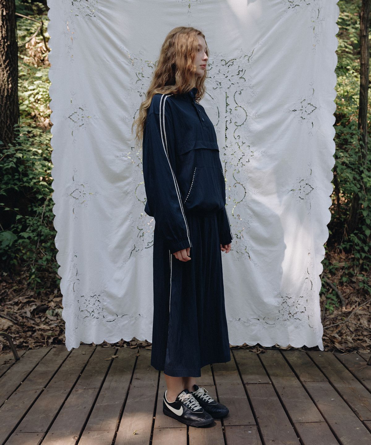프리터(FRITUR) Weaving Lace Track Skirt Navy_F253SK03