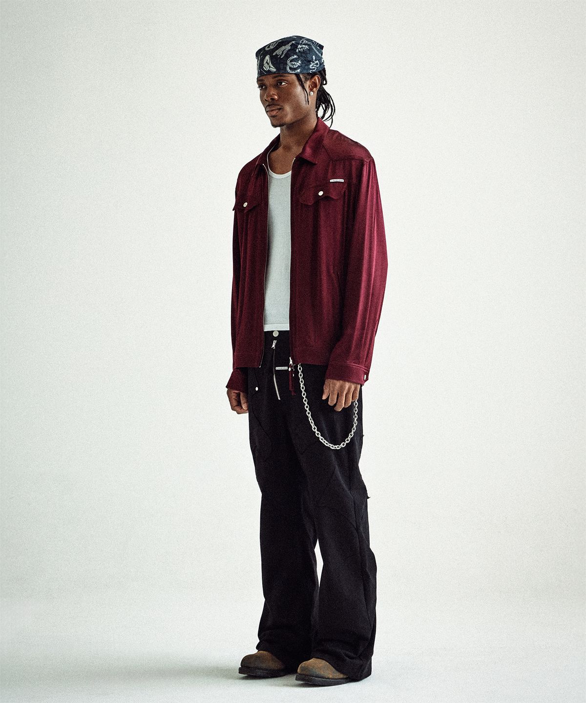 더바이닐하우스(THEVINYLHOUSE) SATIN COLLAR SINGLE JACKET BURGUNDY