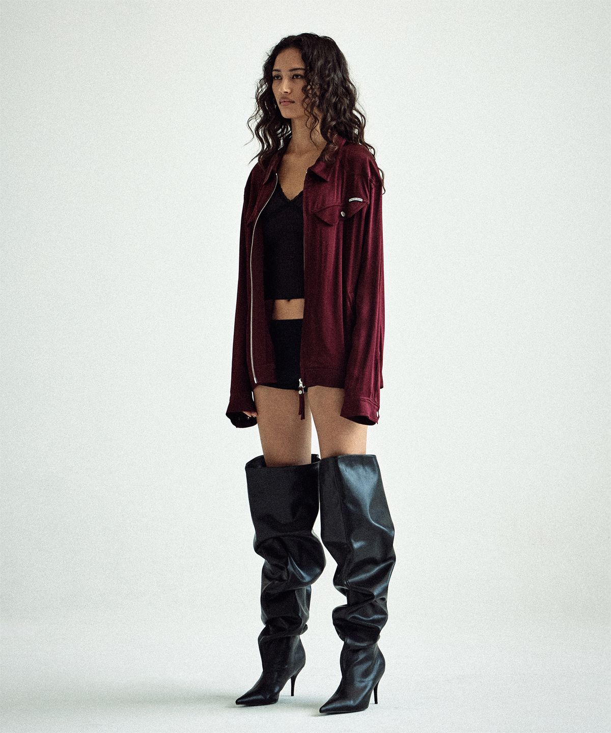 더바이닐하우스(THEVINYLHOUSE) SATIN COLLAR SINGLE JACKET BURGUNDY