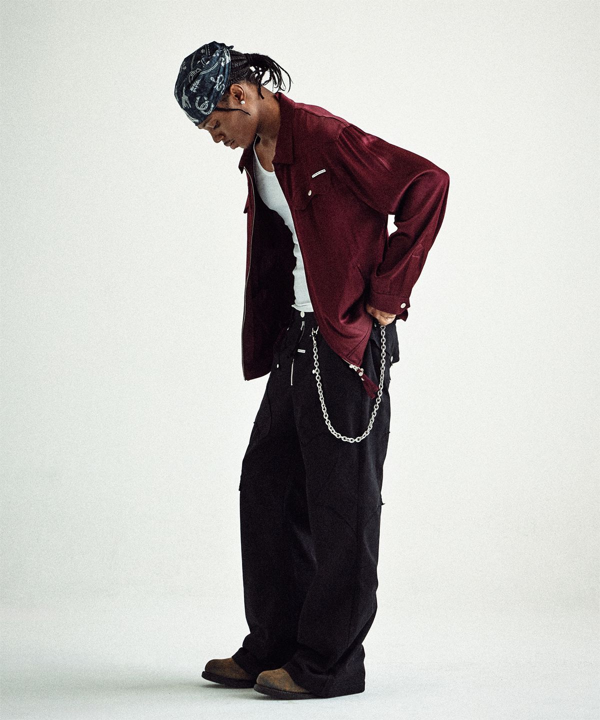 더바이닐하우스(THEVINYLHOUSE) SATIN COLLAR SINGLE JACKET BURGUNDY
