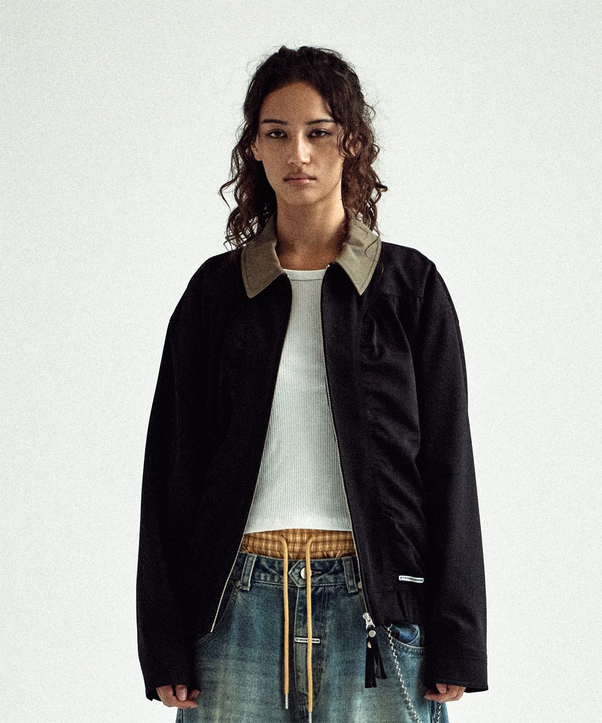 더바이닐하우스(THEVINYLHOUSE) MIXED COLLAR BLOUSON JACKET BLACK