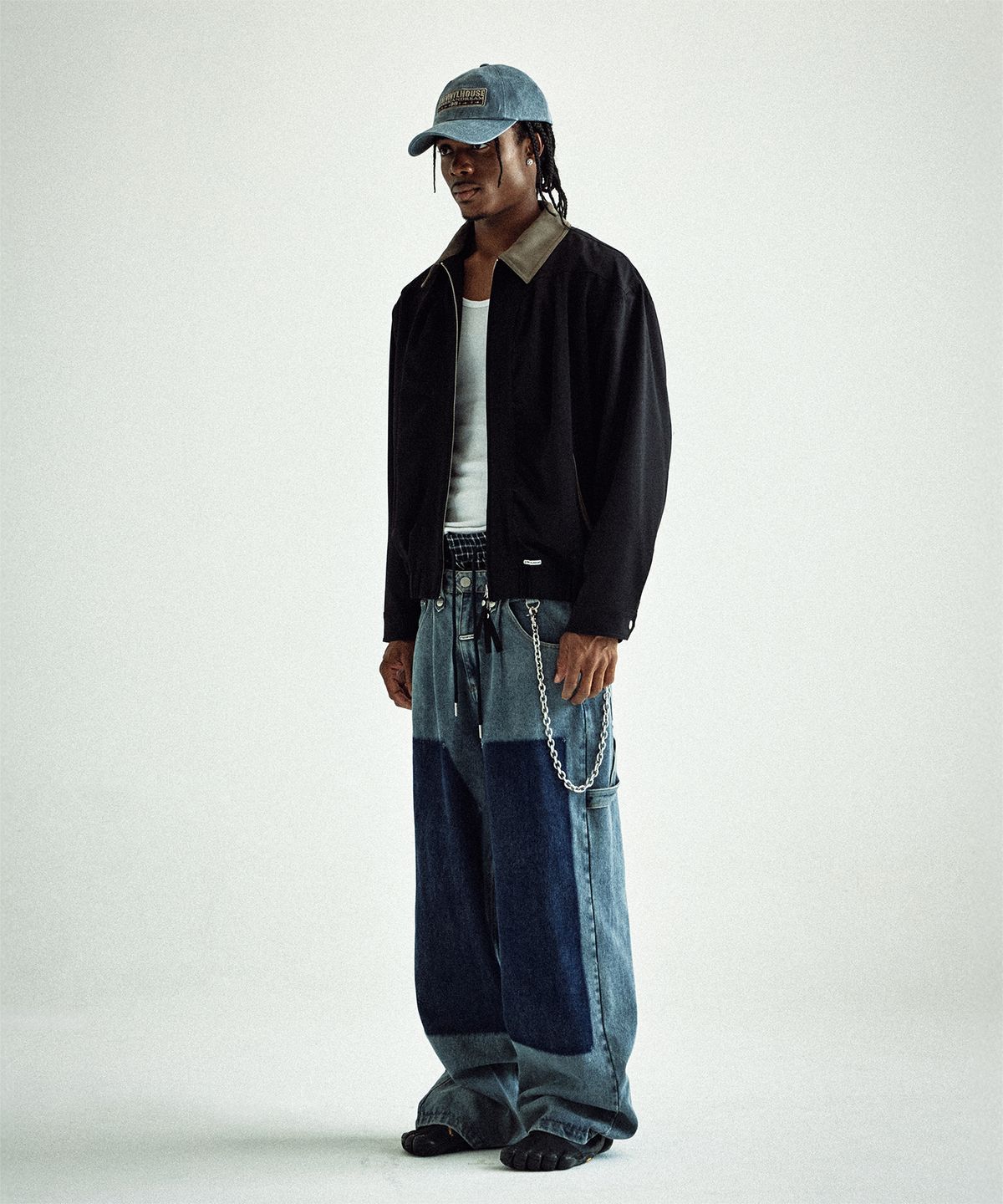 더바이닐하우스(THEVINYLHOUSE) MIXED COLLAR BLOUSON JACKET BLACK
