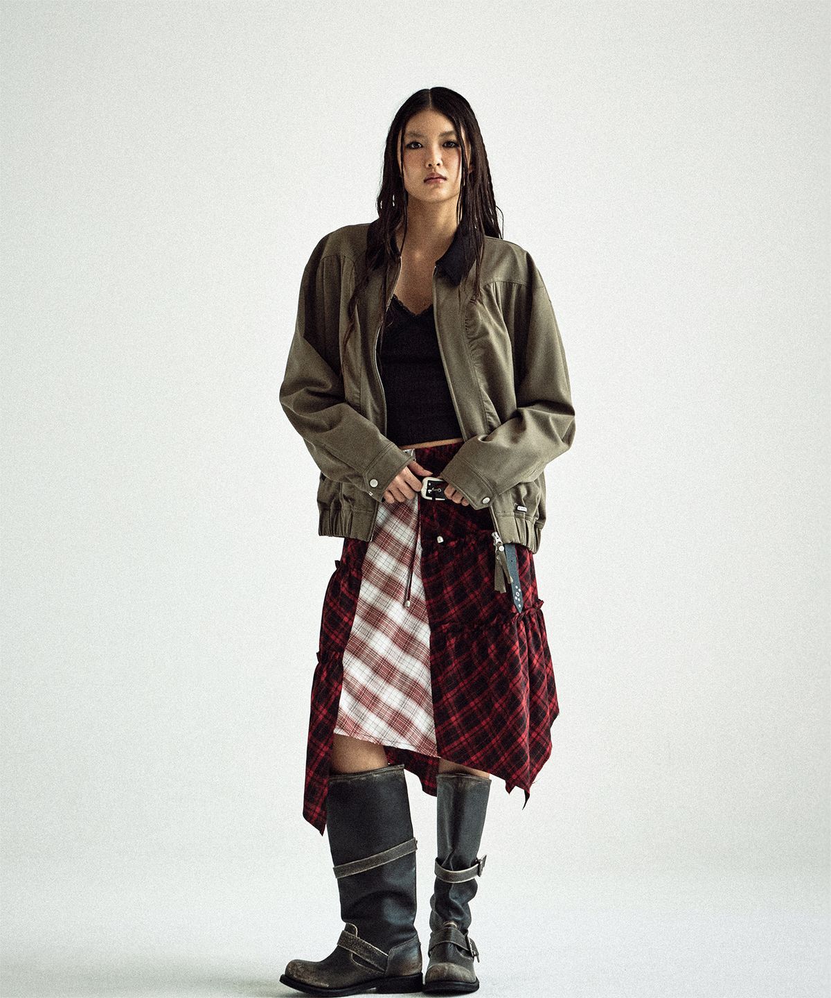 더바이닐하우스(THEVINYLHOUSE) MIXED COLLAR BLOUSON JACKET KHAKI