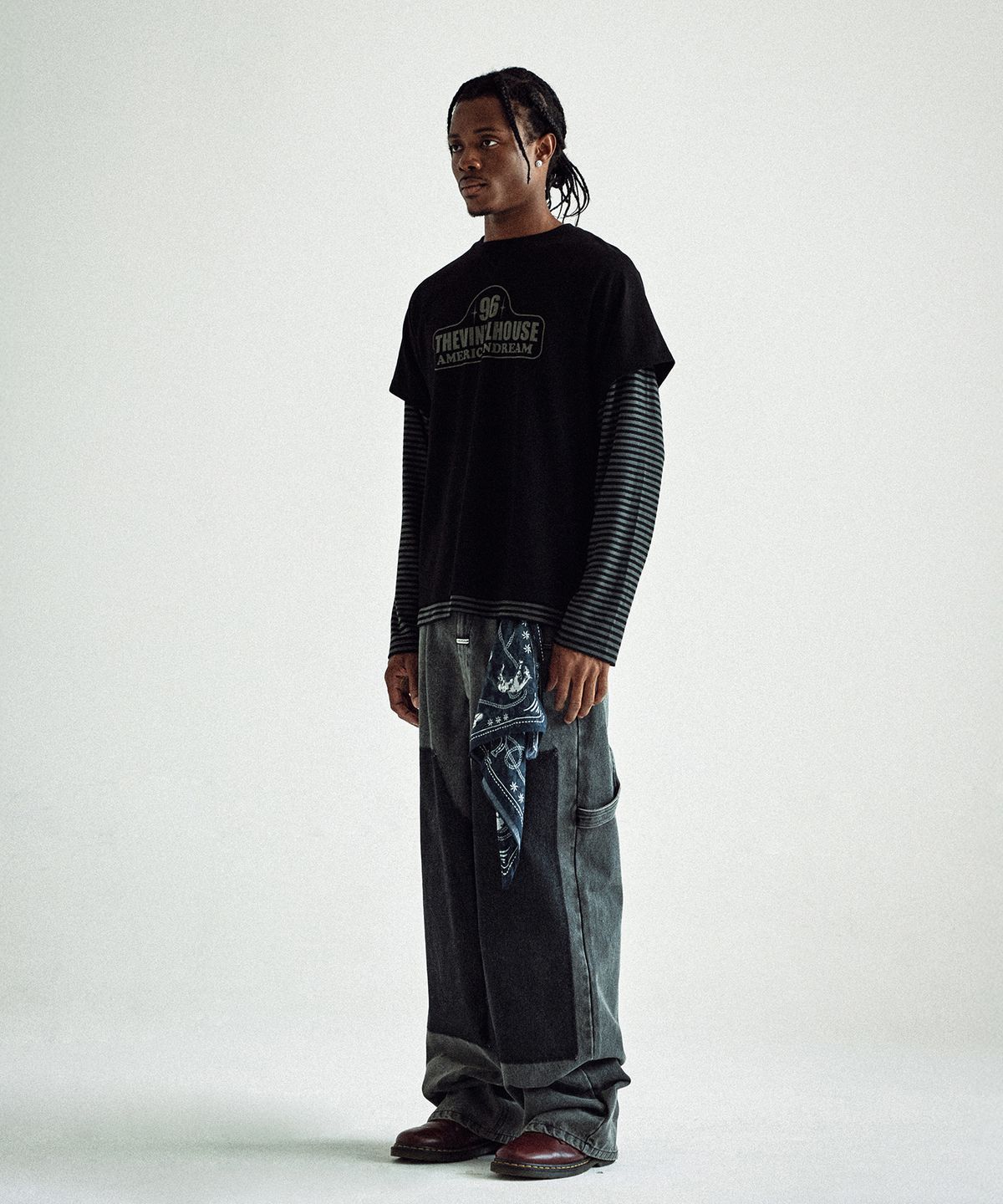 더바이닐하우스(THEVINYLHOUSE) DOUBLE KNEE DENIM PANTS BLACK