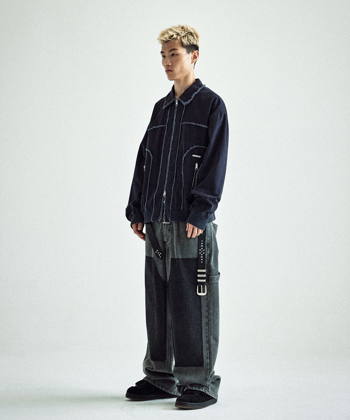 더바이닐하우스(THEVINYLHOUSE) DOUBLE KNEE DENIM PANTS BLACK