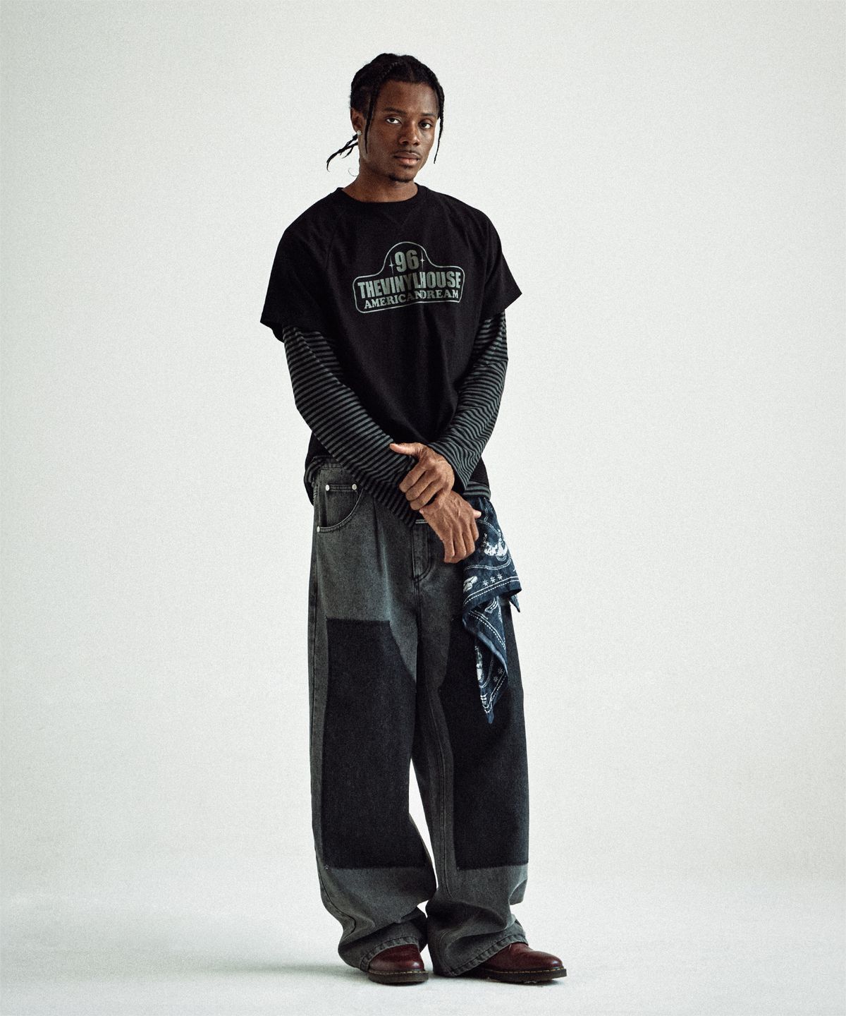 더바이닐하우스(THEVINYLHOUSE) DOUBLE KNEE DENIM PANTS BLACK