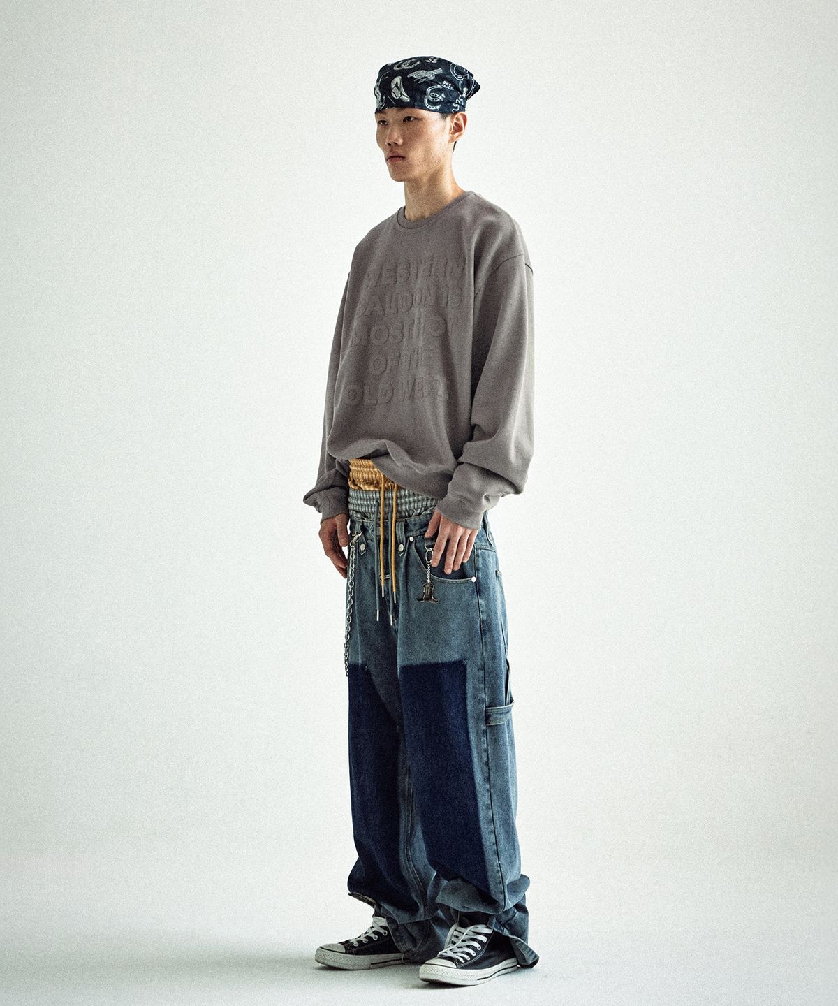 더바이닐하우스(THEVINYLHOUSE) DOUBLE KNEE DENIM PANTS LIGHT BLUE