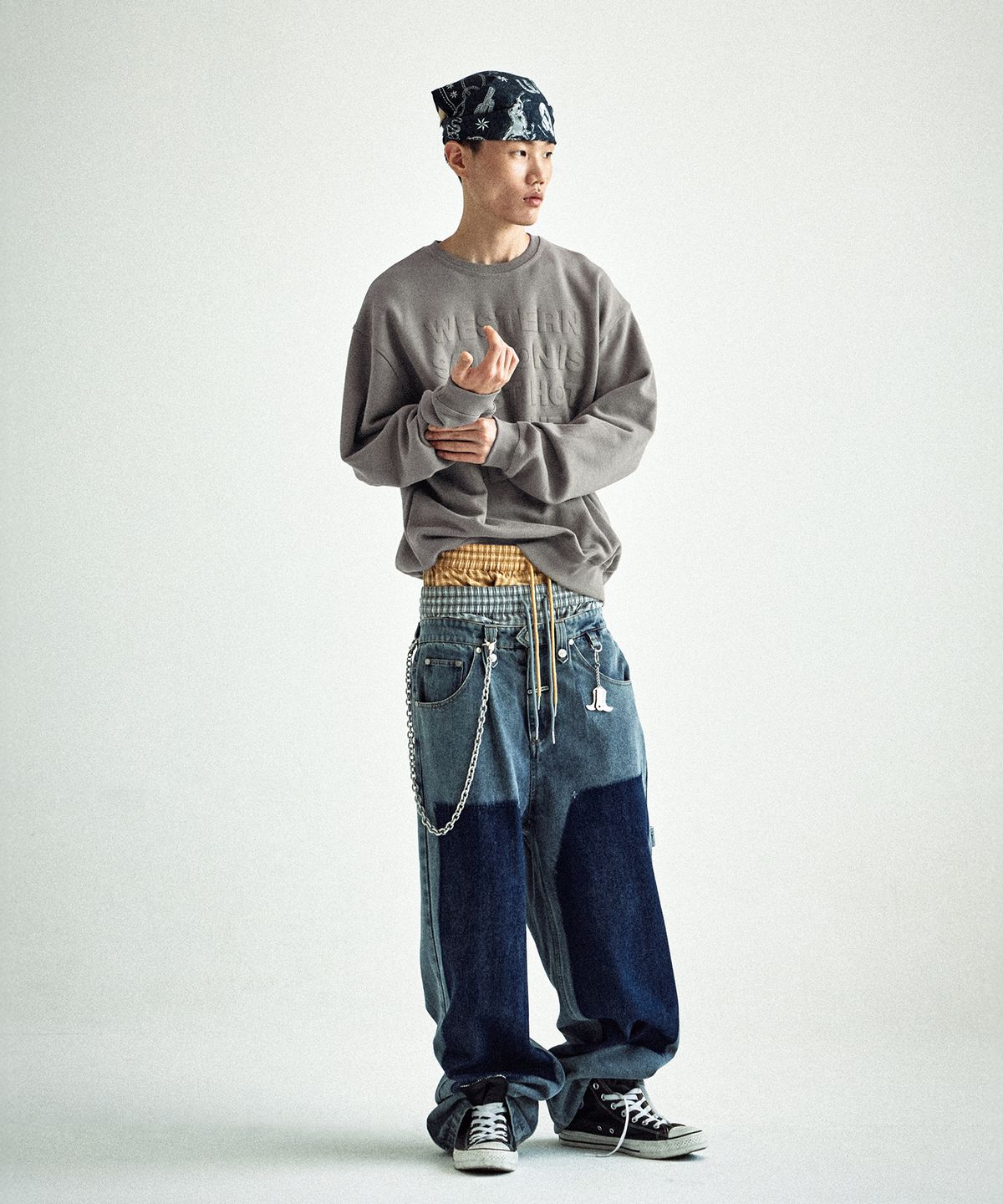 더바이닐하우스(THEVINYLHOUSE) DOUBLE KNEE DENIM PANTS LIGHT BLUE