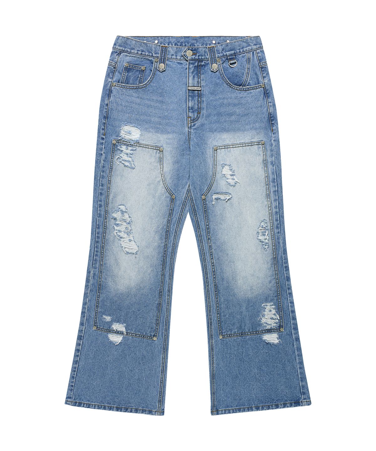 더바이닐하우스(THEVINYLHOUSE) DESTROYED BOOTS CUT DENIM PANTS LIGHT BLUE