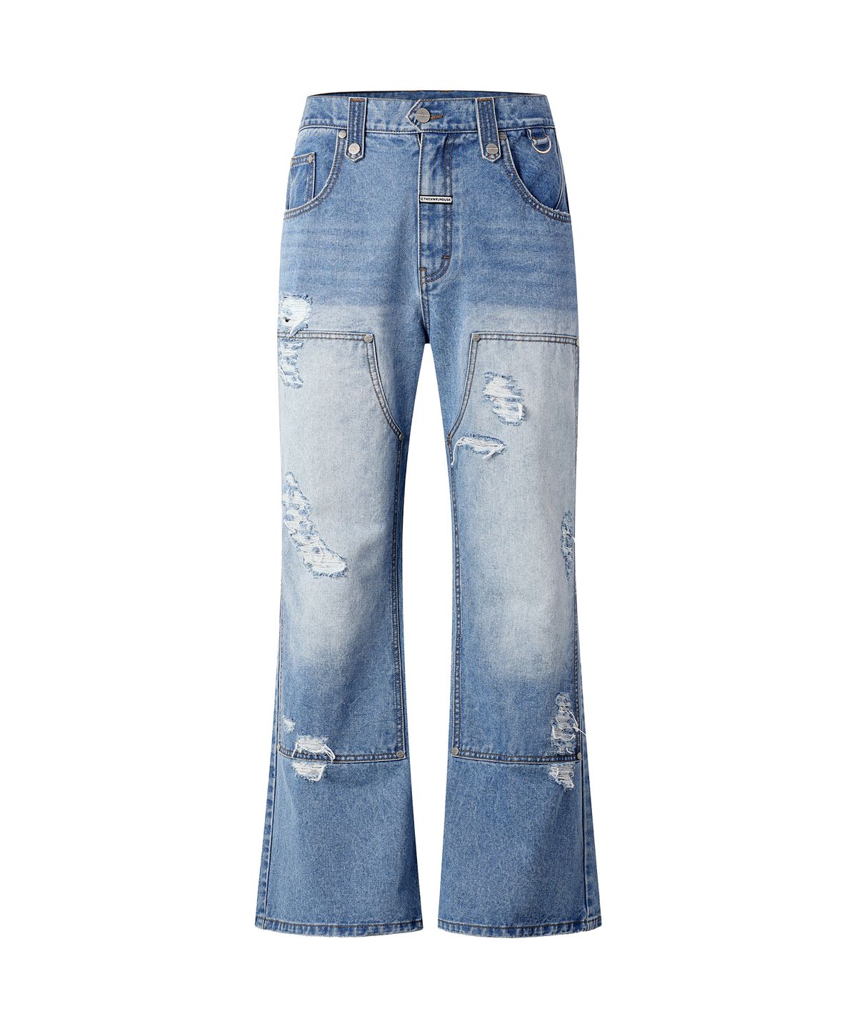 더바이닐하우스(THEVINYLHOUSE) DESTROYED BOOTS CUT DENIM PANTS LIGHT BLUE
