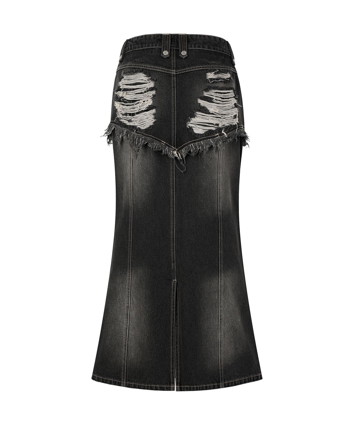 더바이닐하우스(THEVINYLHOUSE) DESTROYED DOUBLE DENIM SKIRT BLACK