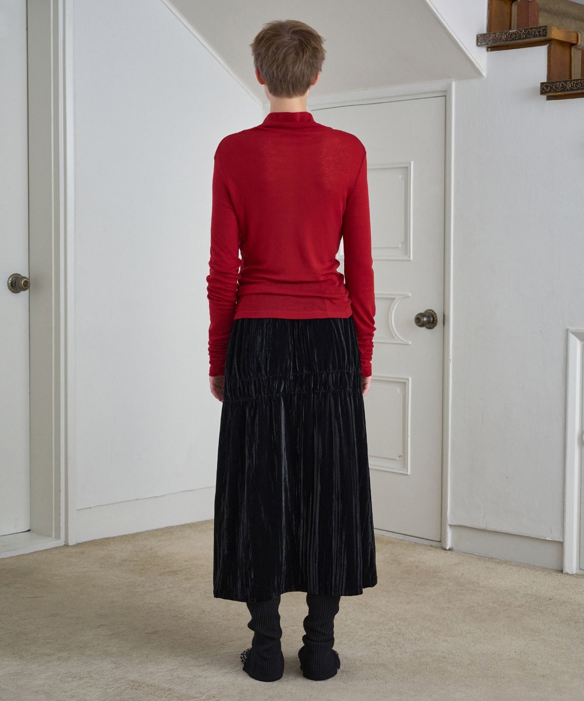 시메트릭 퍼센트(SYMMETRICPERCENT) Velour Shirring Skirt / Black