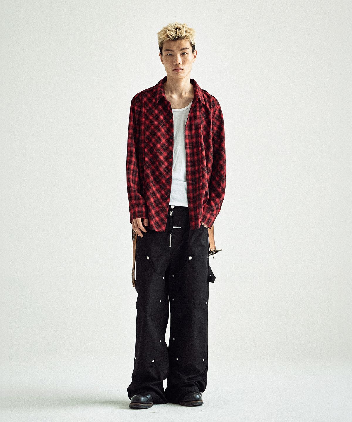 더바이닐하우스(THEVINYLHOUSE) UNBALANCE CHECK SHIRTS RED