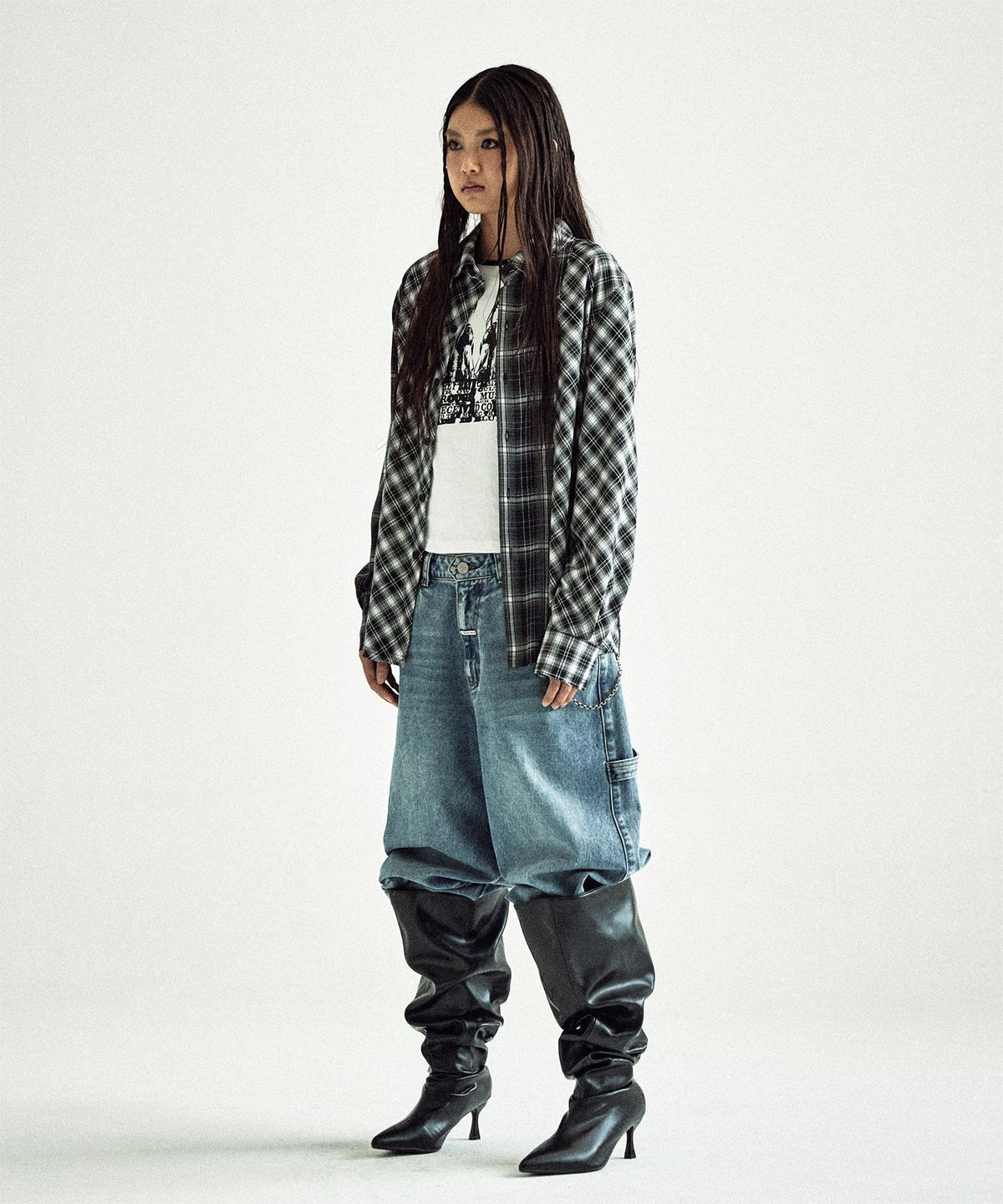 더바이닐하우스(THEVINYLHOUSE) UNBALANCE CHECK SHIRTS BLACK