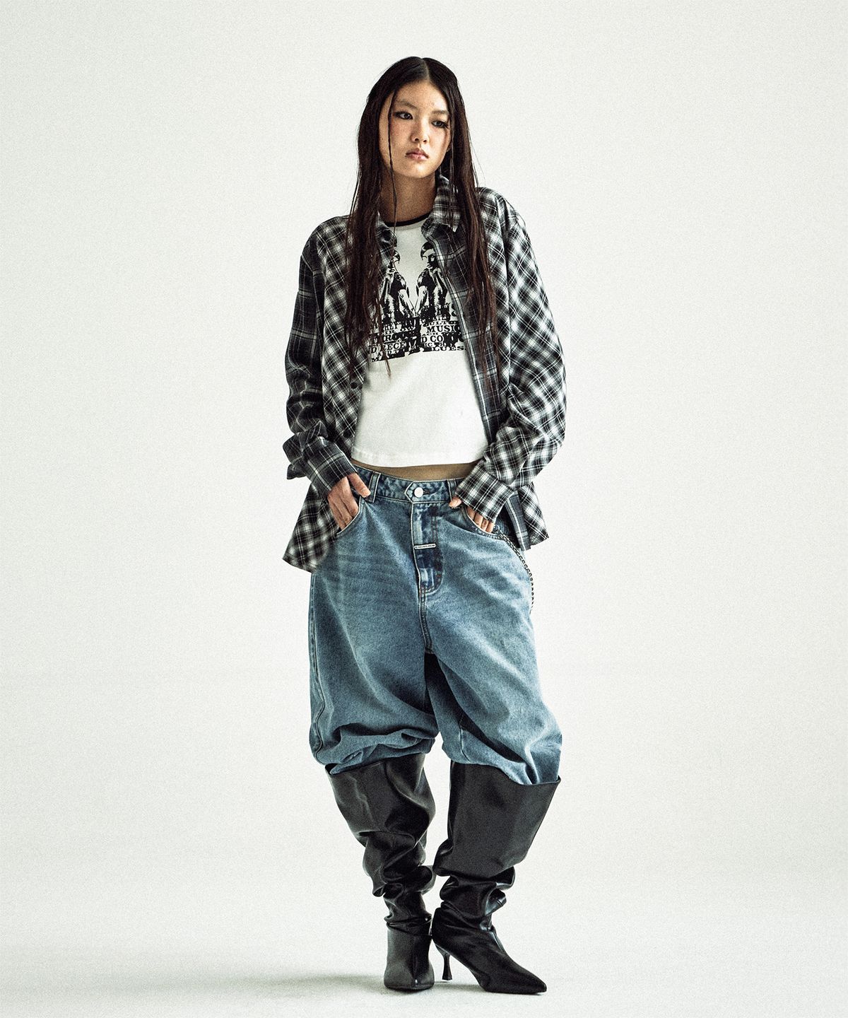 더바이닐하우스(THEVINYLHOUSE) UNBALANCE CHECK SHIRTS BLACK