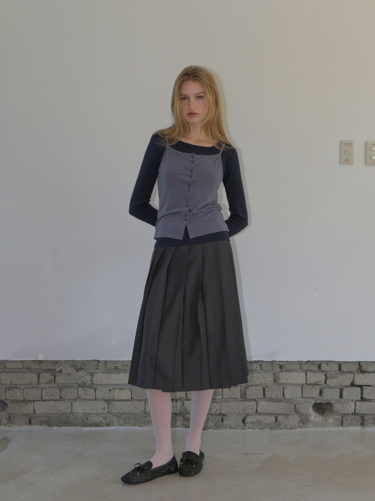 에트몽(ETMON) Cami Layered T-Shirt SET, Navy Grey