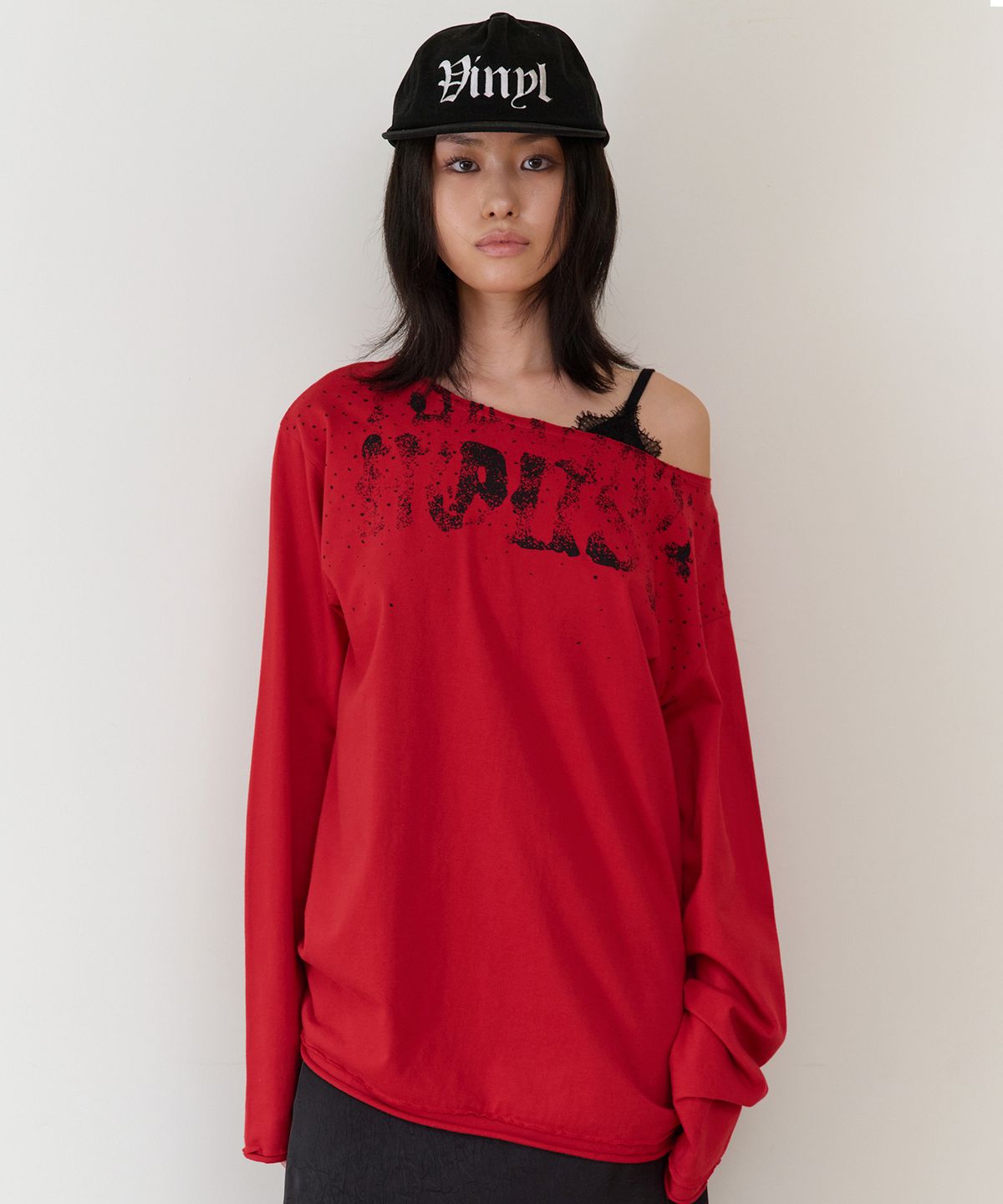 더바이닐하우스(THEVINYLHOUSE) LOOSE FIT UNBALANCE LS TEE(W) RED