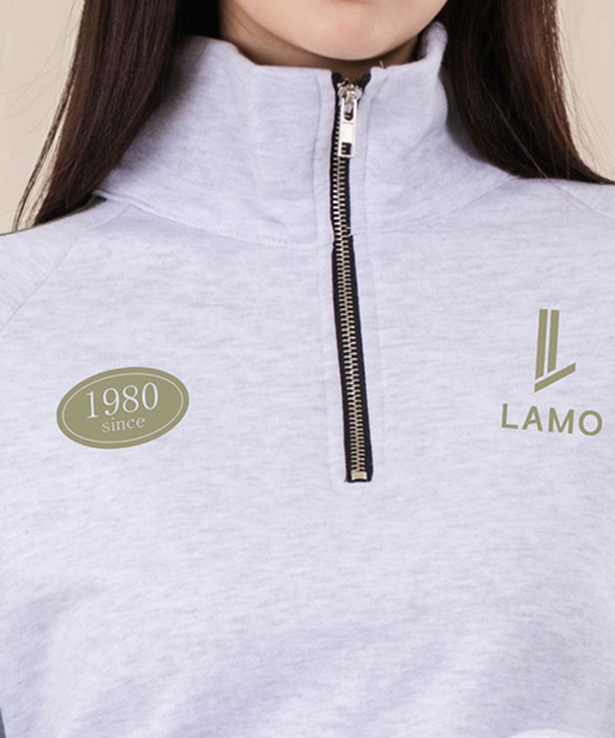 엘라모(LLAMO) 여성 쭈리 트랙 반집업 카라 오버핏 맨투맨 [멜란지]