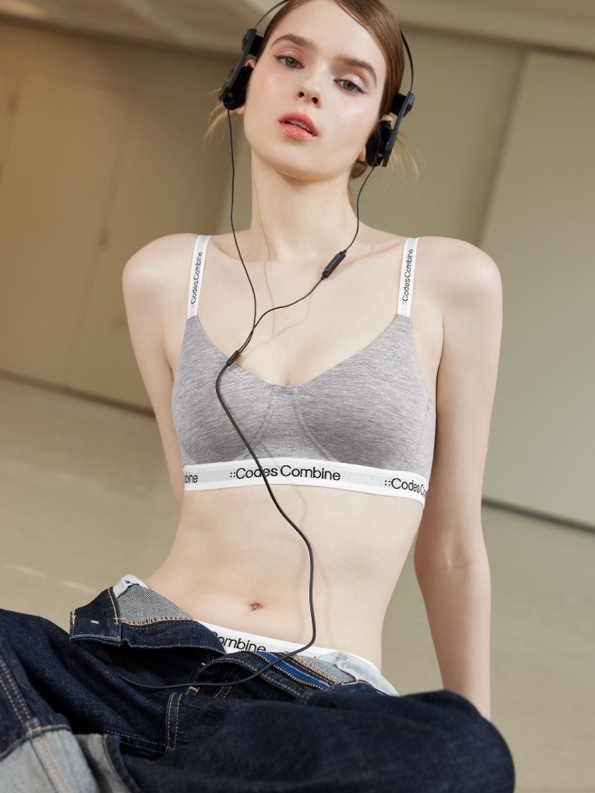 코데즈컴바인 이너웨어(CODES COMBINE INNERWEAR) 모달 플렉서블 노와이어 브라팬티세트_멜란지