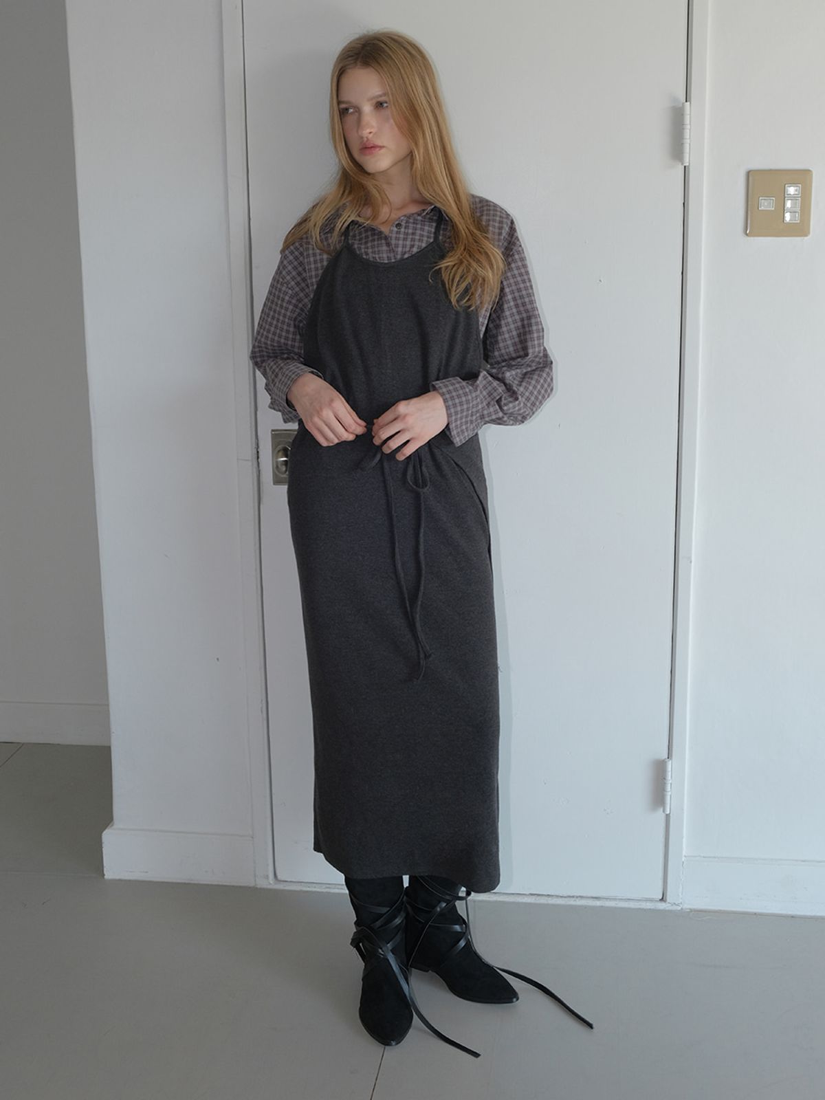 에트몽(ETMON) Halter Strap Long Dress, Charcoal