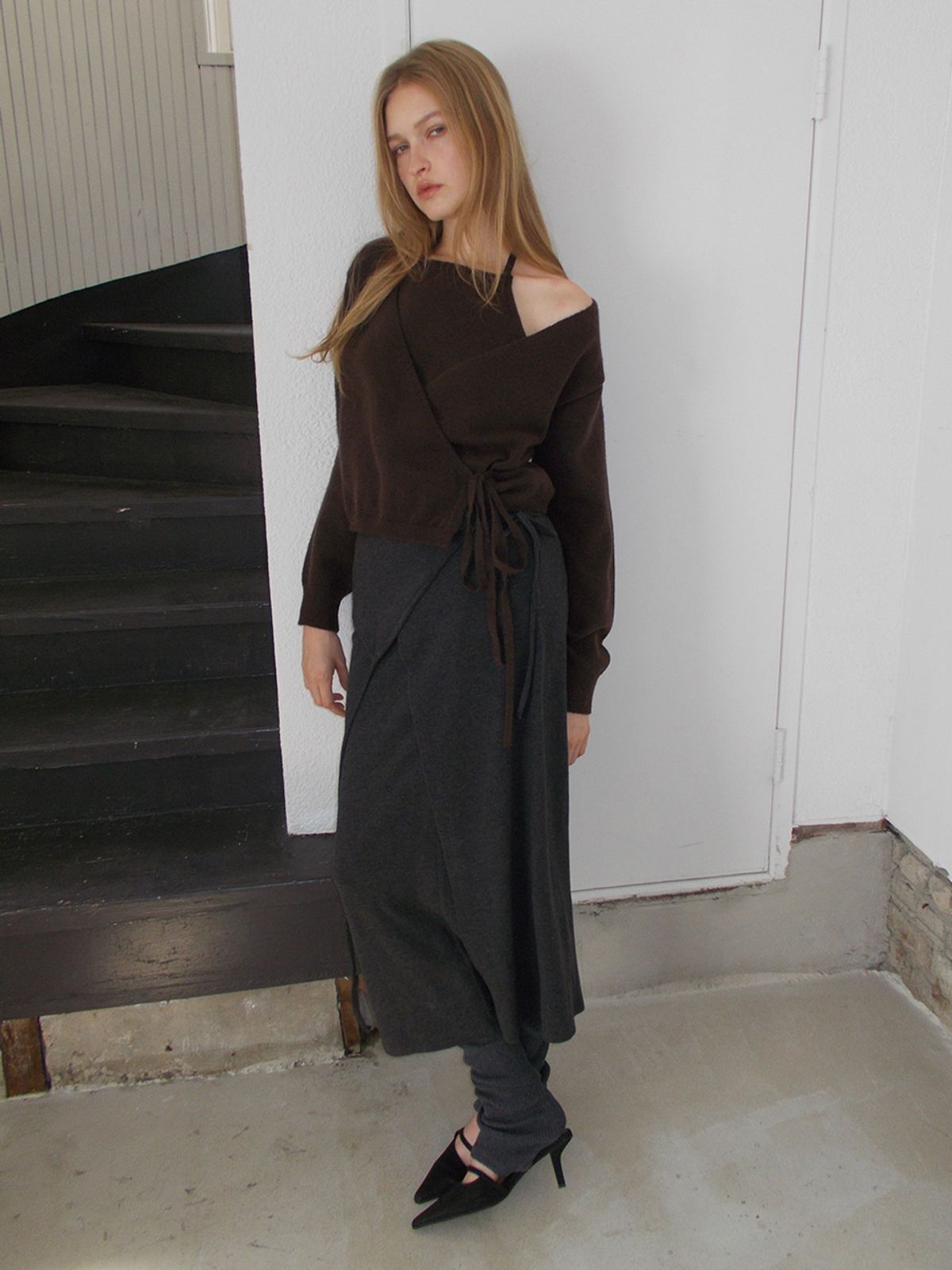 에트몽(ETMON) Halter Strap Long Dress, Charcoal
