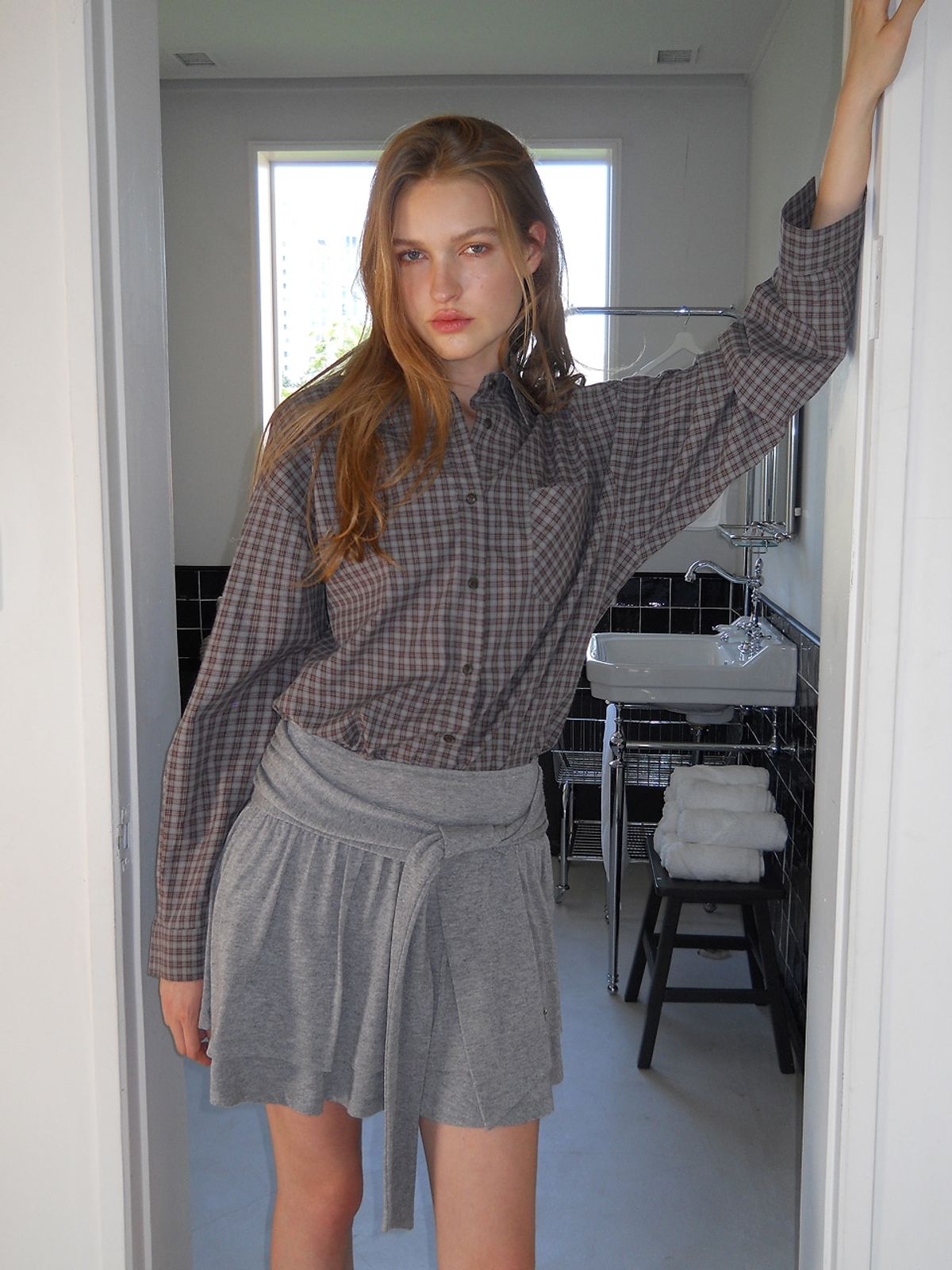 에트몽(ETMON) Oversized Check Shirt, Brown
