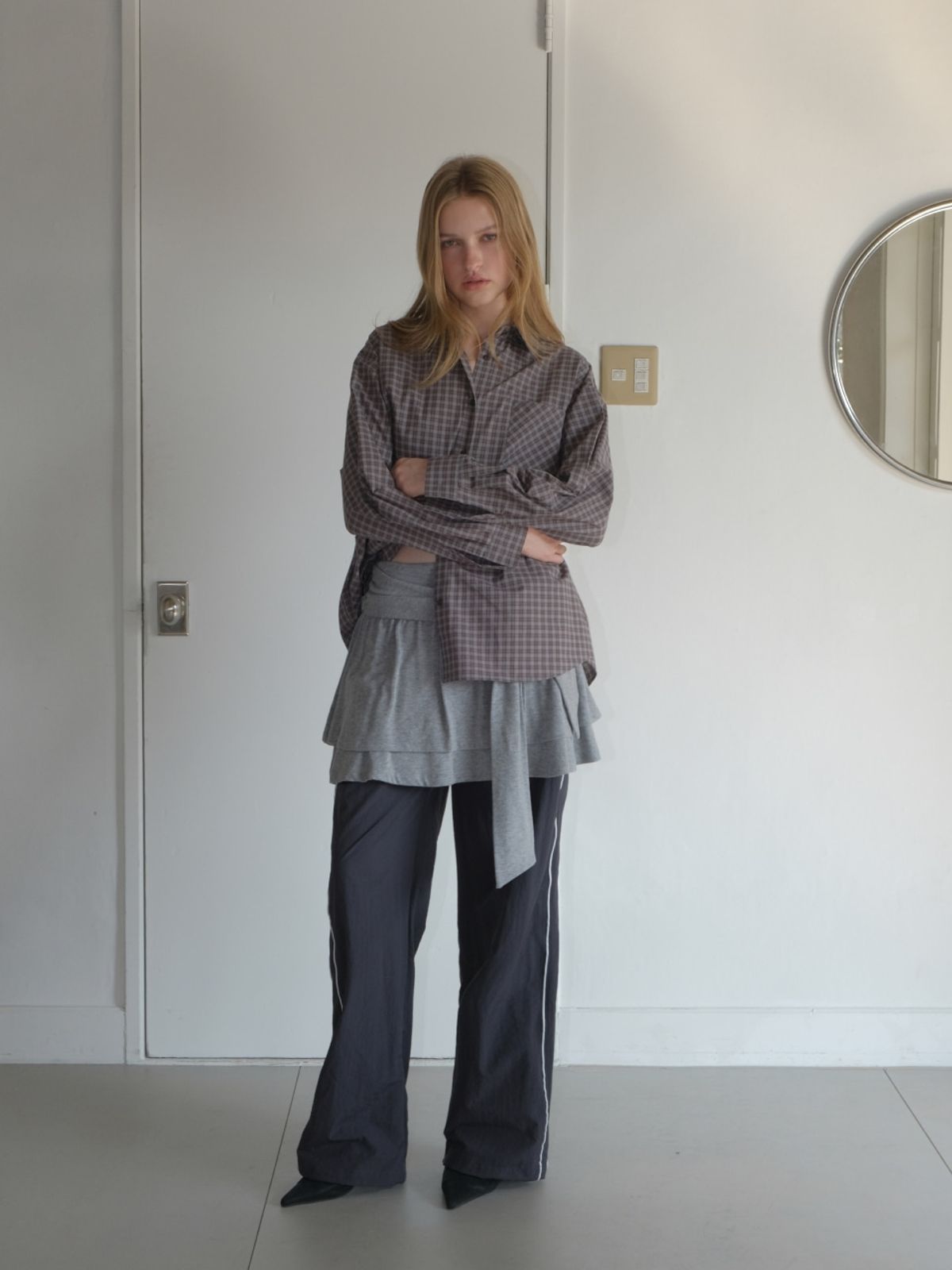 에트몽(ETMON) Oversized Check Shirt, Brown