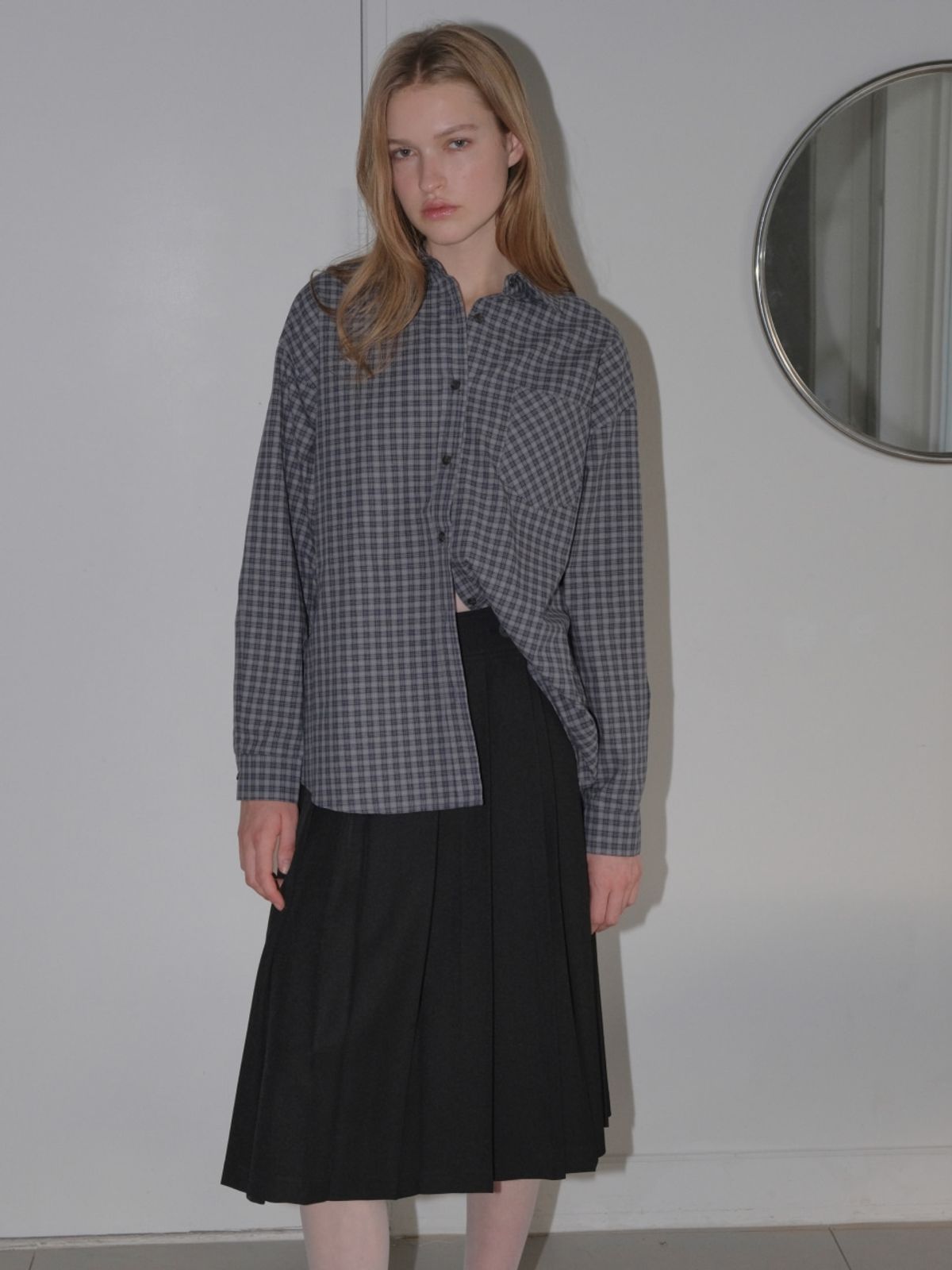 에트몽(ETMON) Oversized Check Shirt, Navy