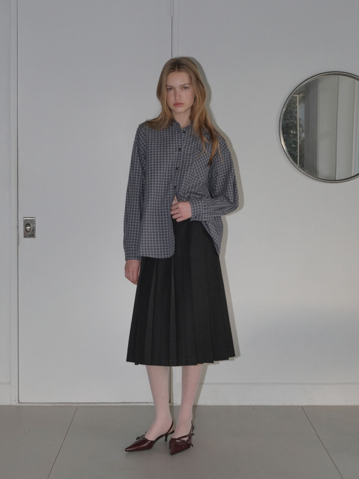 에트몽(ETMON) Oversized Check Shirt, Navy