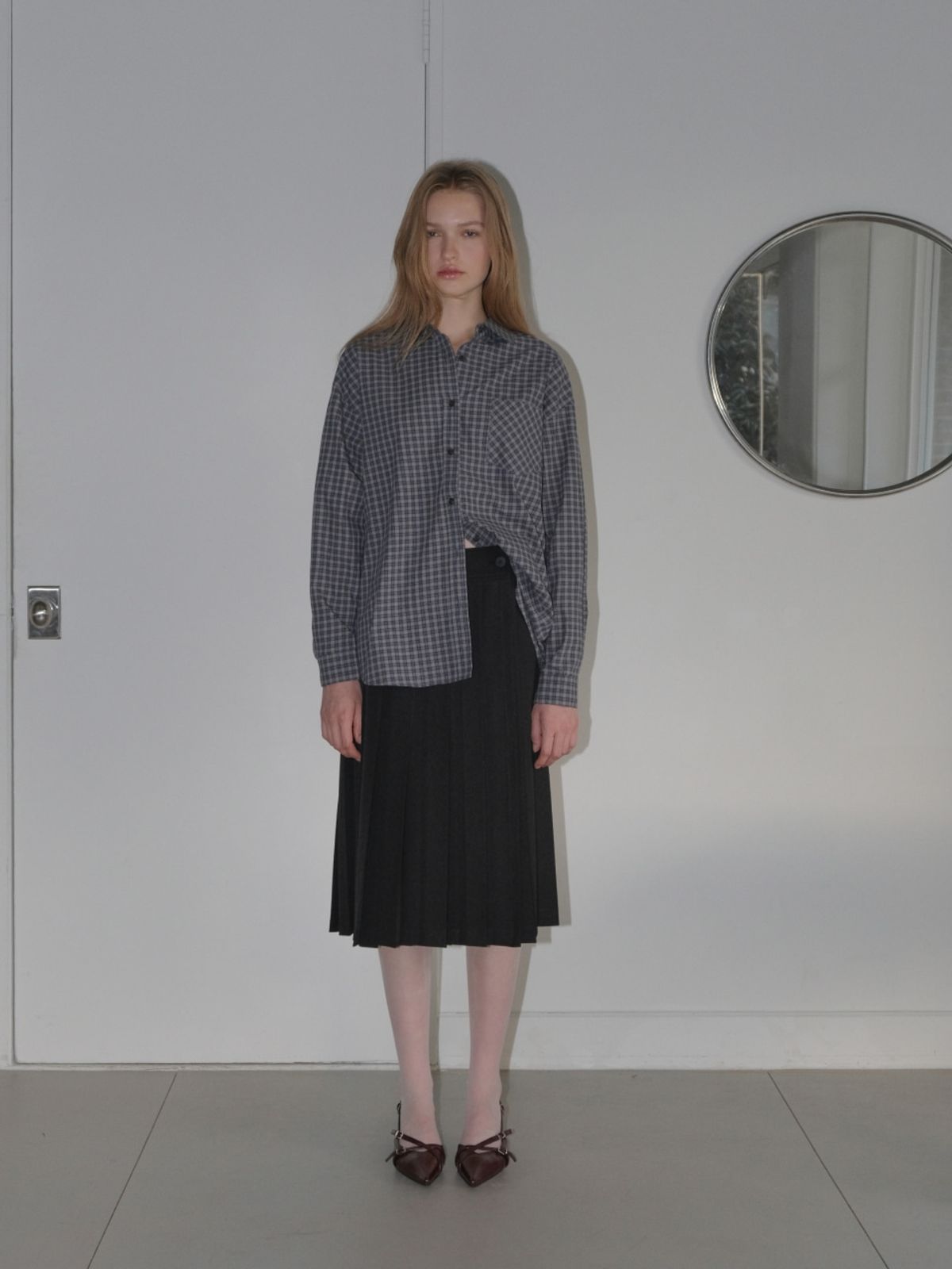 에트몽(ETMON) Oversized Check Shirt, Navy