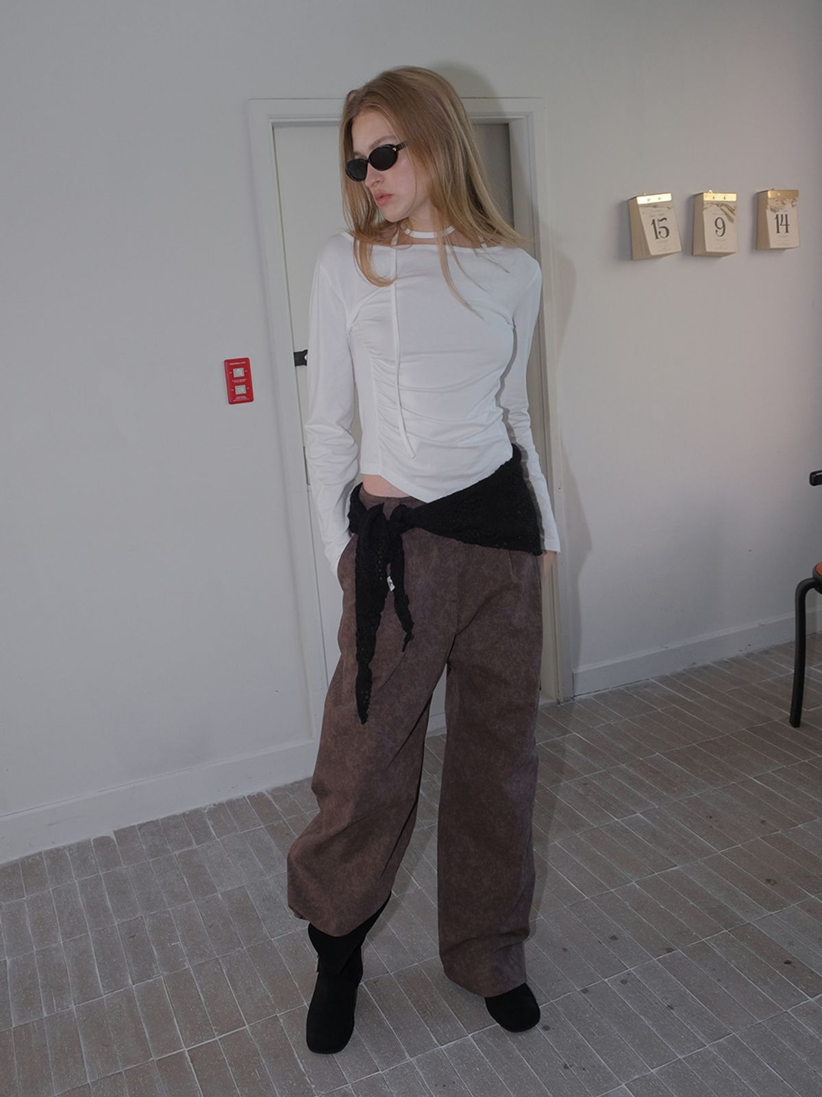 에트몽(ETMON) Vintage Pattern Pants, Brown