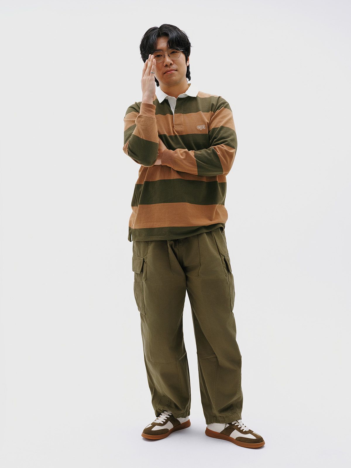 이피티(EPT) STRIPED RUGBY SHIRT (KHAKI)