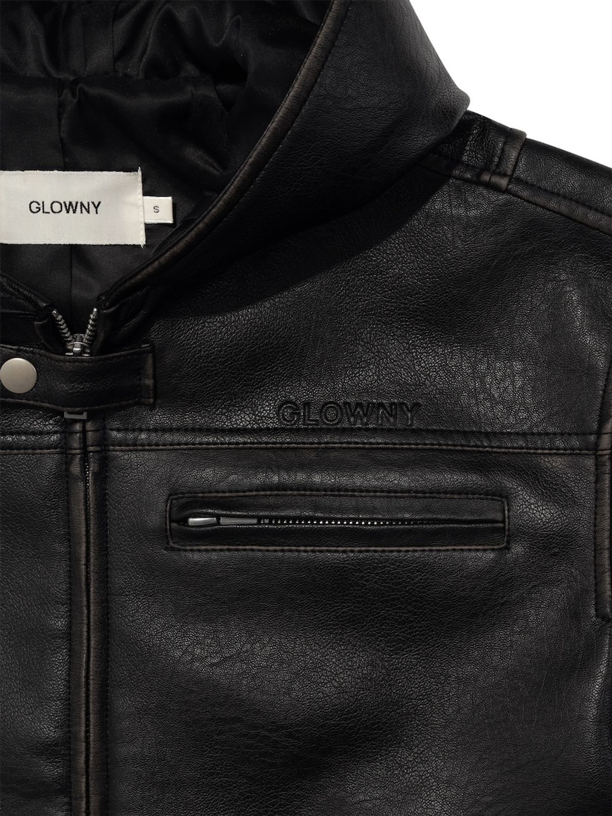 글로니(GLOWNY) RACER HOODED LEATHER JACKET (BLACK)