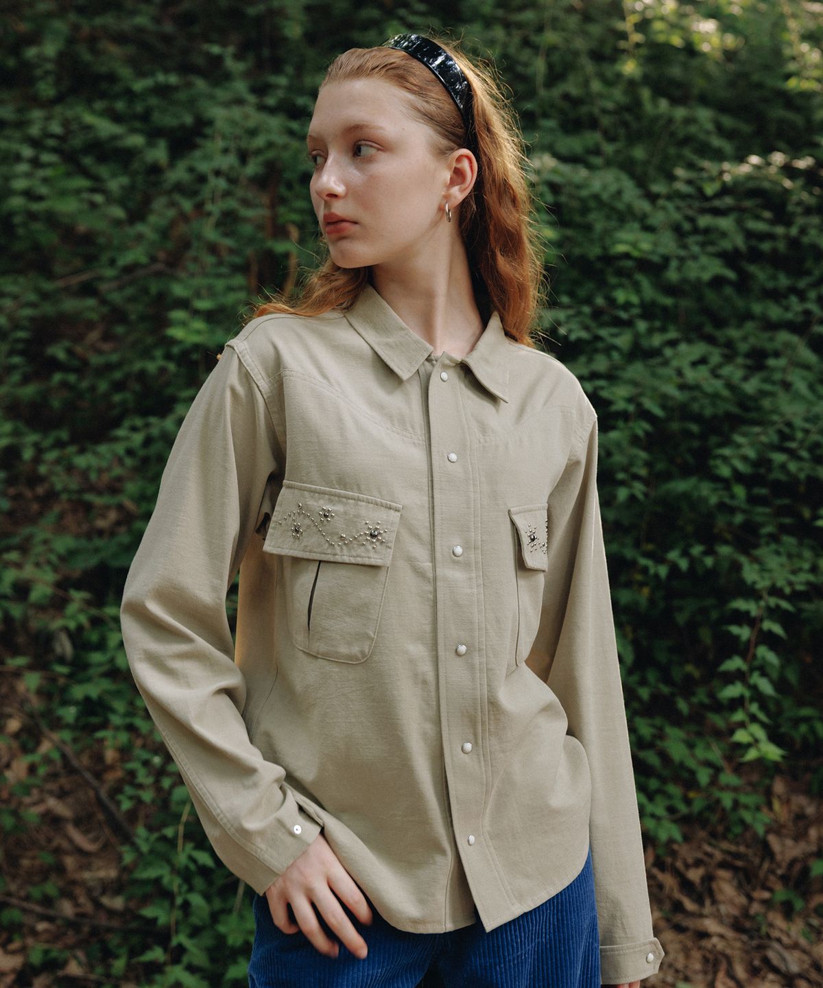 프리터(FRITUR) Western Stud Work Shirt Beige_F253ST02