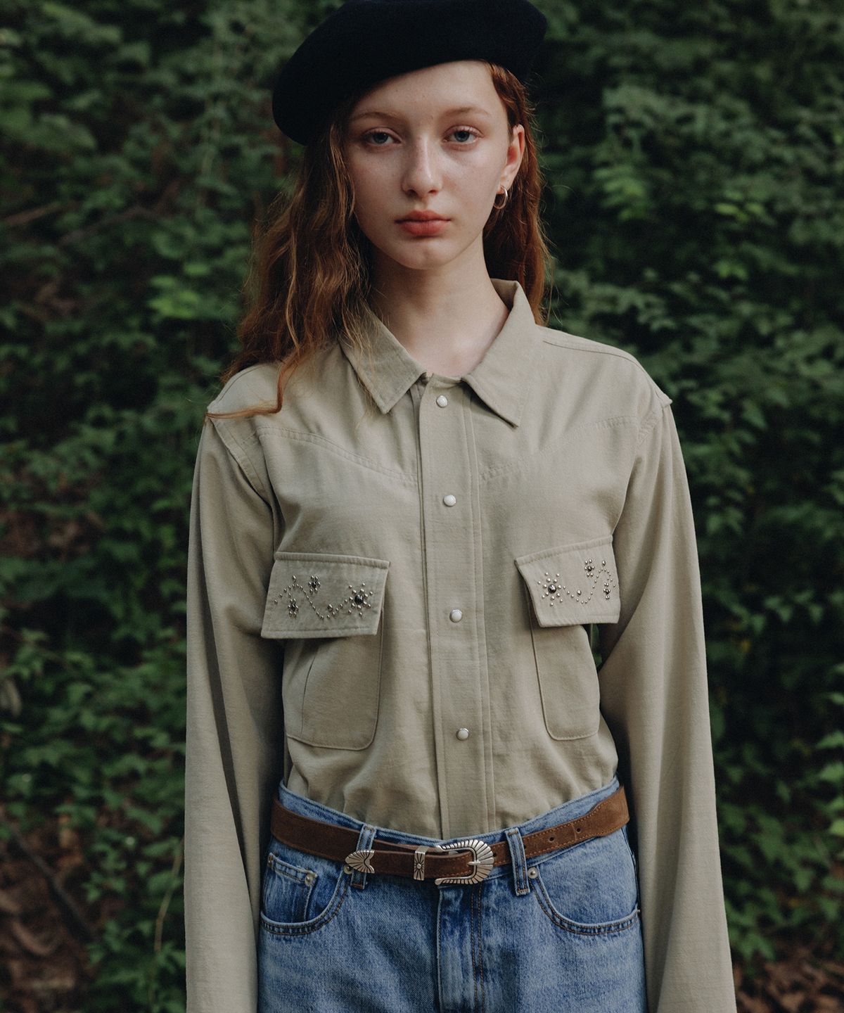 프리터(FRITUR) Western Stud Work Shirt Beige_F253ST02