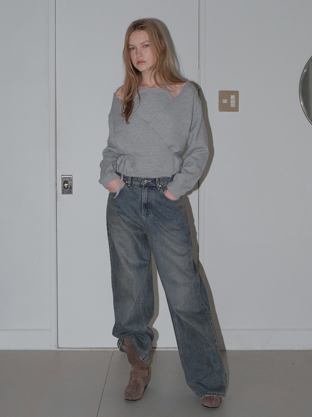 에트몽(ETMON) Halter Wrap Knit Top, Grey