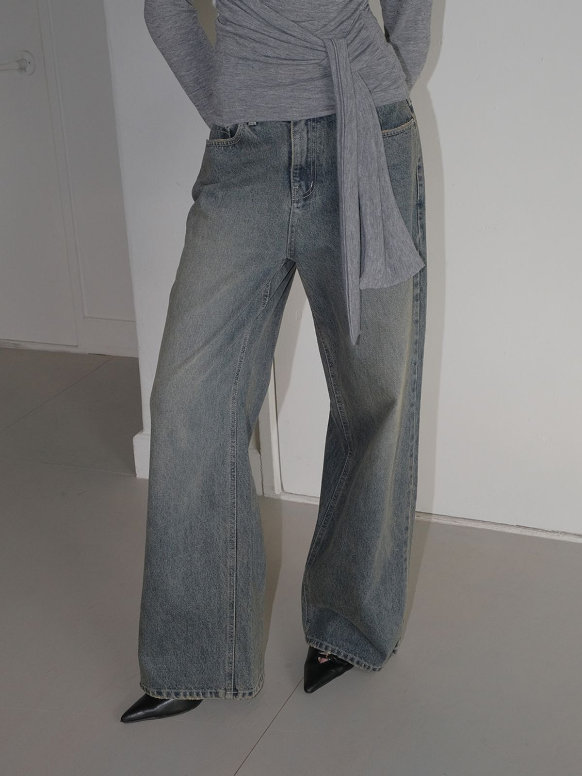 에트몽(ETMON) Damaged Washing Denim Pants, Deep Blue