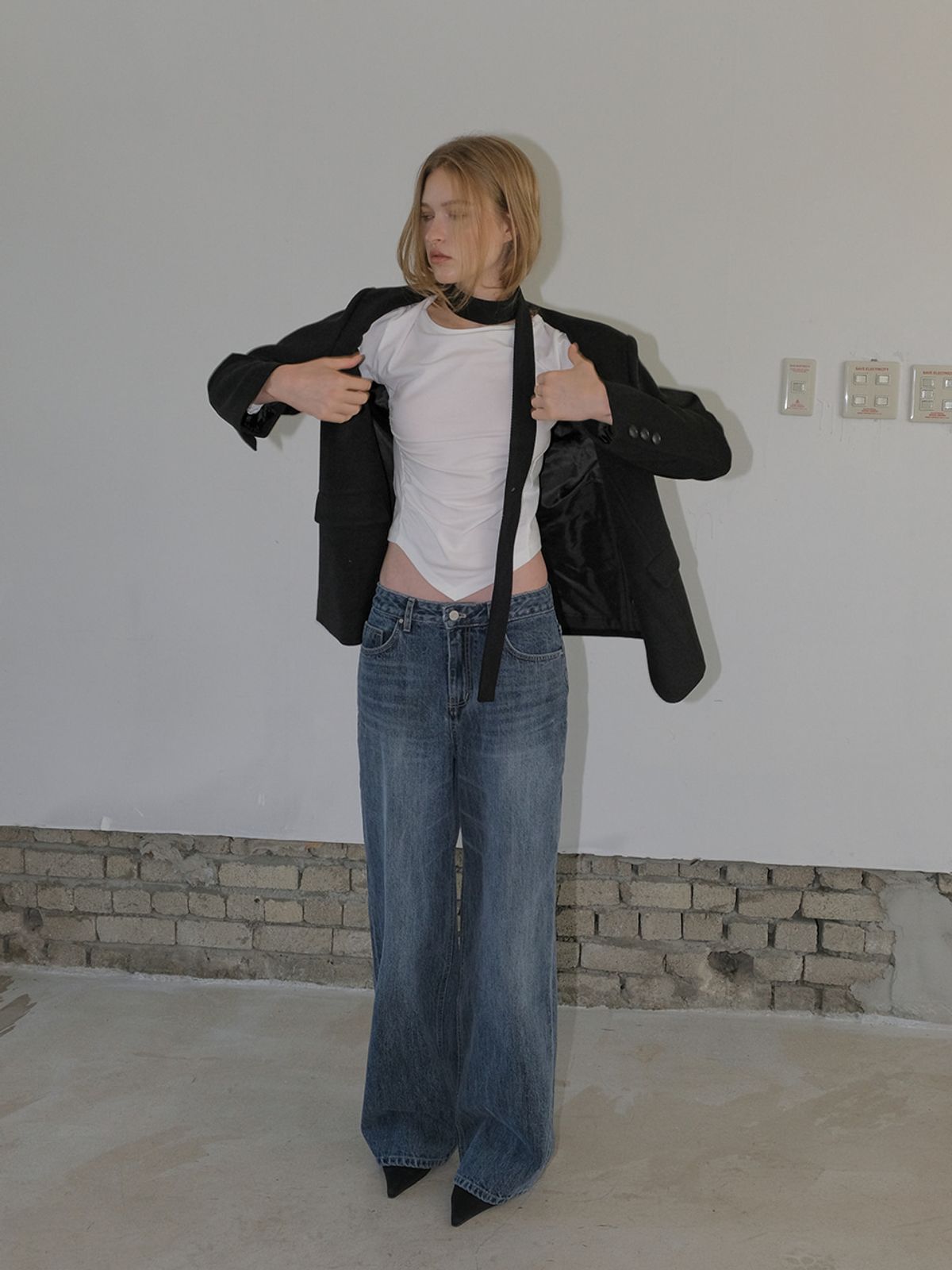 에트몽(ETMON) Straight Denim Pants, Blue