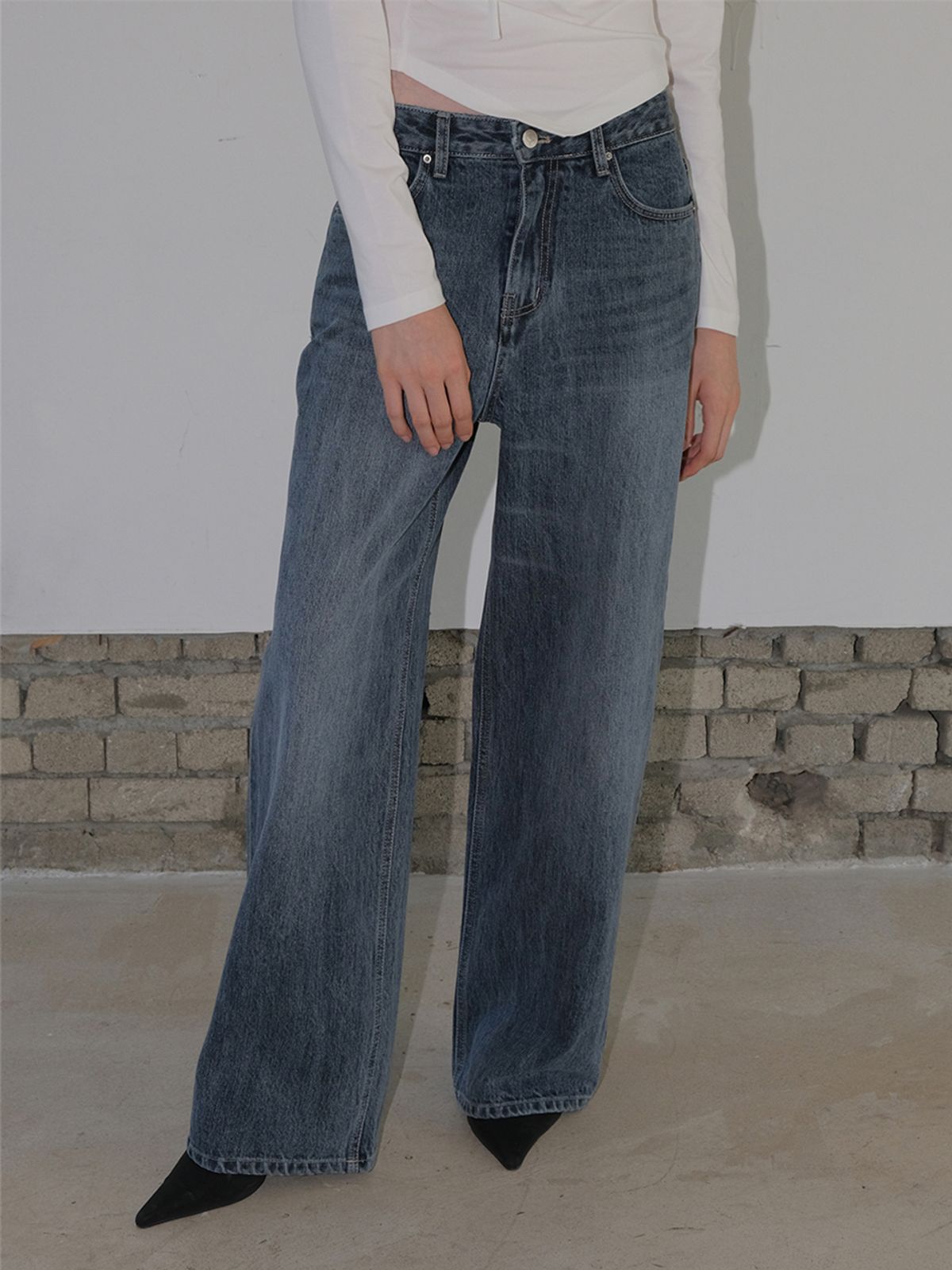 에트몽(ETMON) Straight Denim Pants, Blue