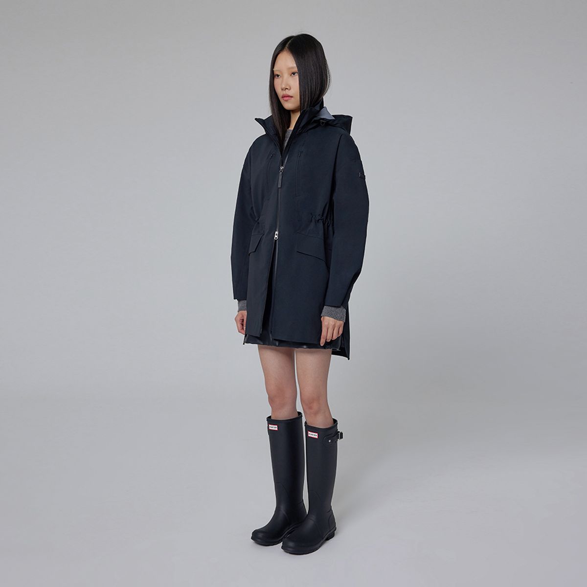 헌터(HUNTER) [WOMEN] 롱 기장 3L 웨더 자켓 - 블랙 HDW0003AJZBLK