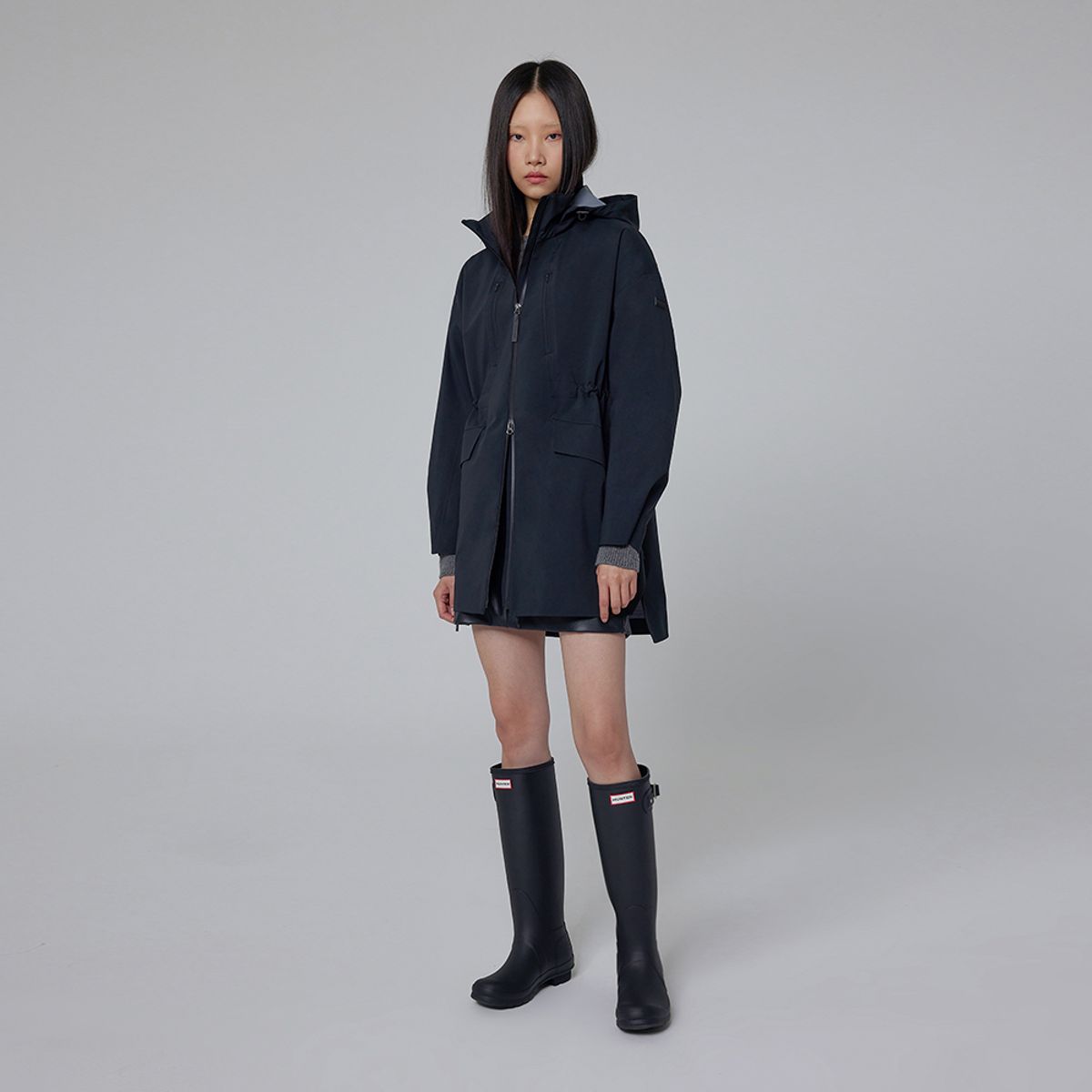 헌터(HUNTER) [WOMEN] 롱 기장 3L 웨더 자켓 - 블랙 HDW0003AJZBLK