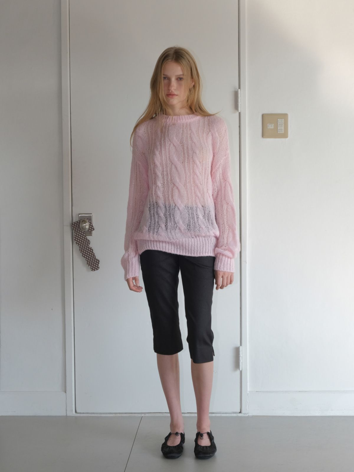 에트몽(ETMON) Hairy Cable Pullover Knit, Light Pink