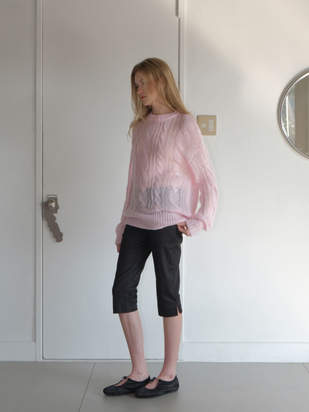 에트몽(ETMON) Hairy Cable Pullover Knit, Light Pink