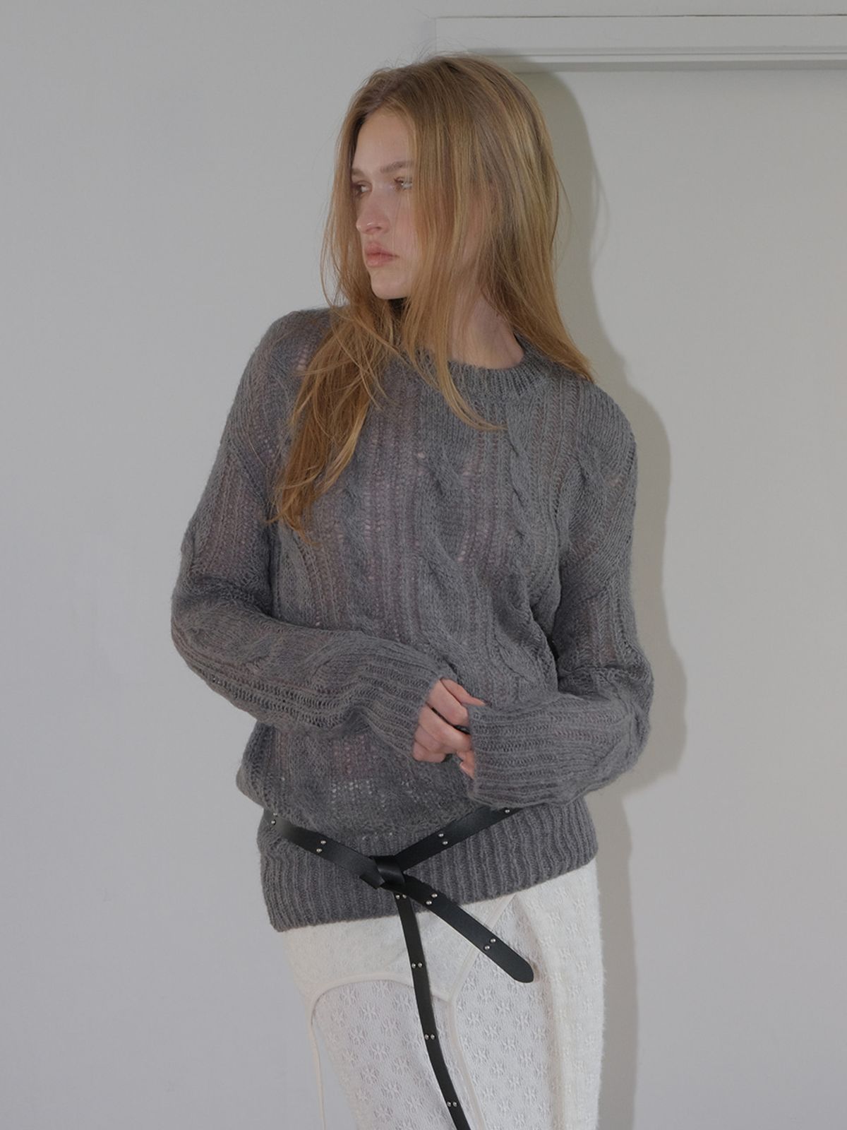에트몽(ETMON) Hairy Cable Pullover Knit, Charcoal