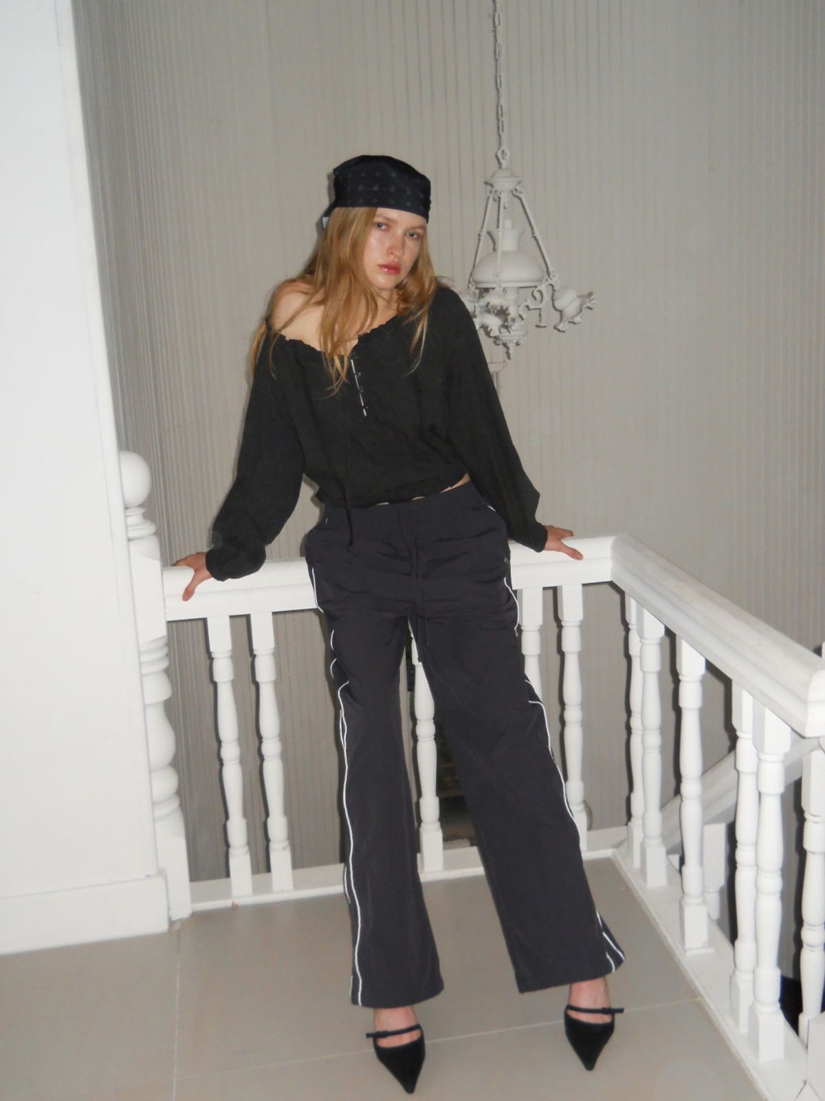 에트몽(ETMON) Cotton Lace Button Blouse, Black
