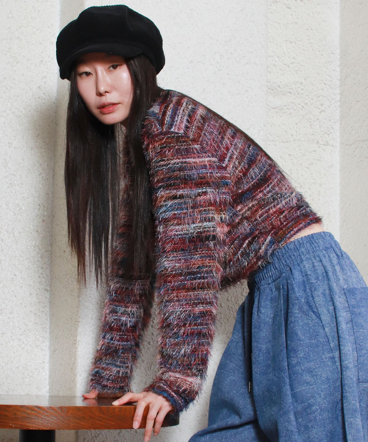 드마크(DEMARC) RAINBOW STRIPE CROP LONG SLEEVE KNIT -  Pink