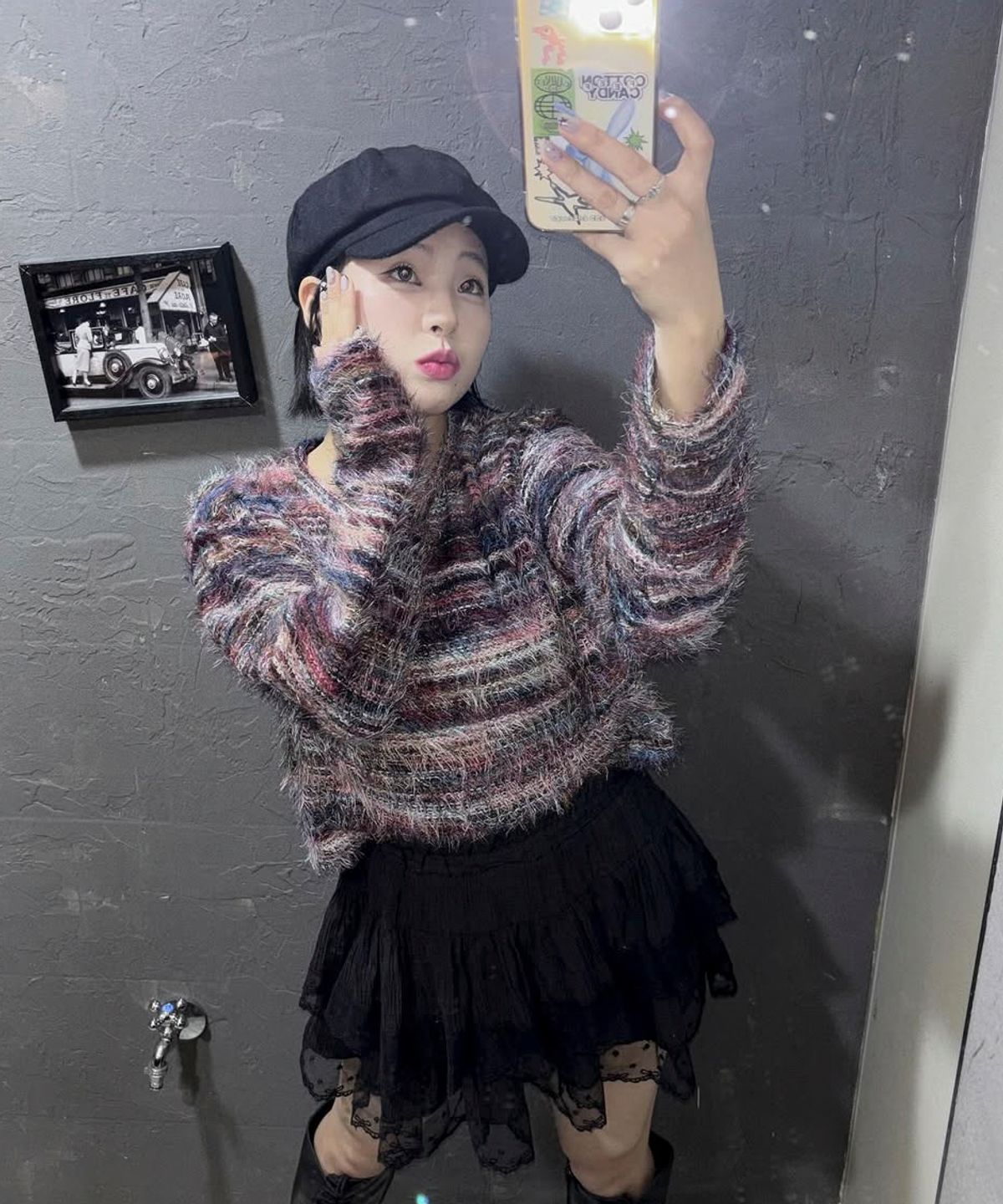드마크(DEMARC) RAINBOW STRIPE CROP LONG SLEEVE KNIT -  Pink