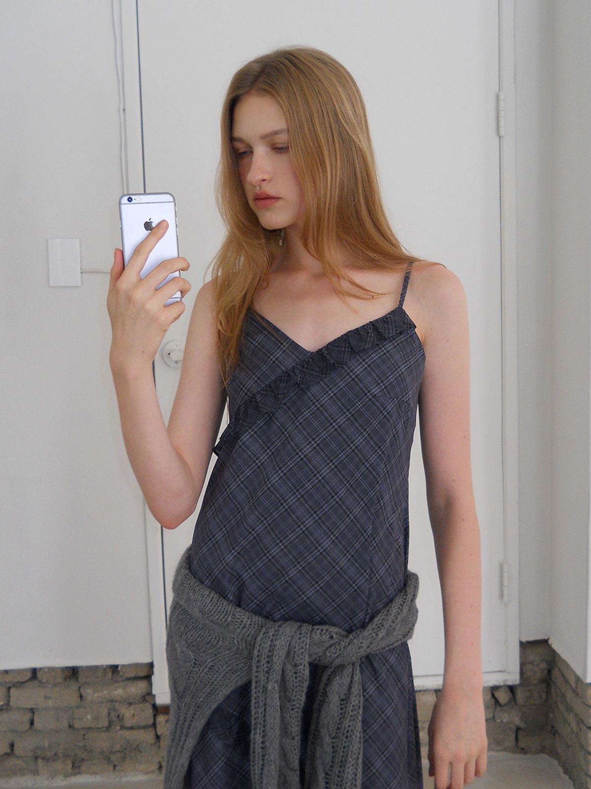 에트몽(ETMON) Slip Check Frill Dress, Black