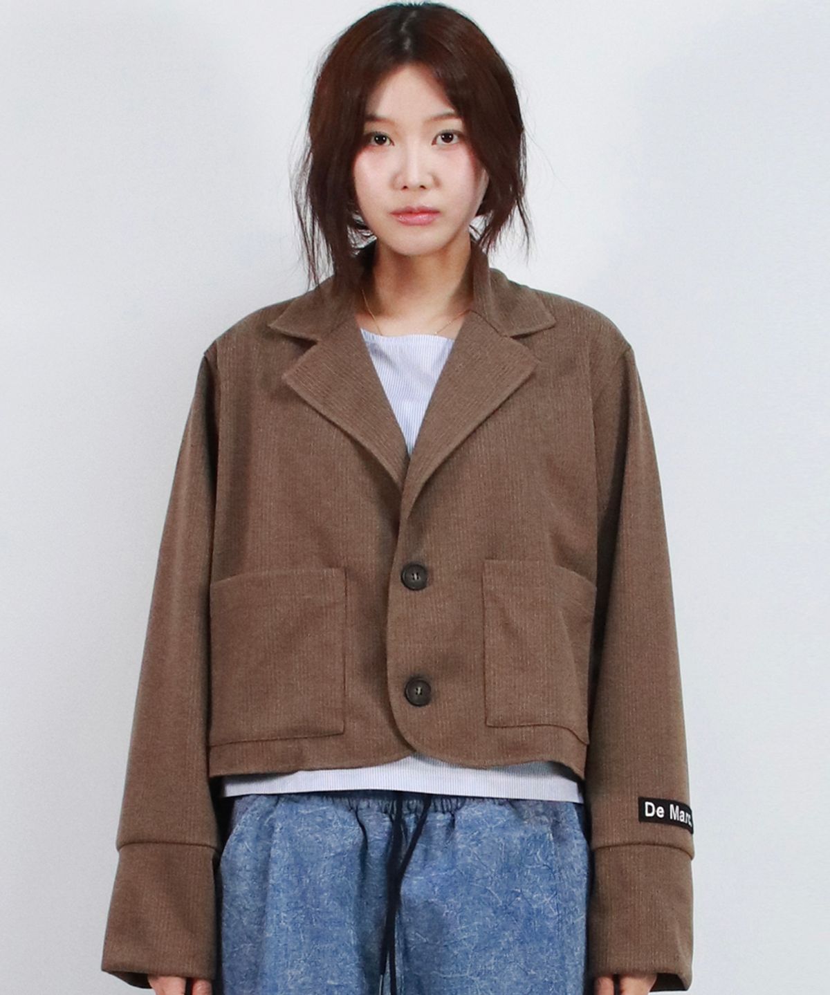 드마크(DEMARC) TAILORED MEDIUM CROP JACKET -  Brown