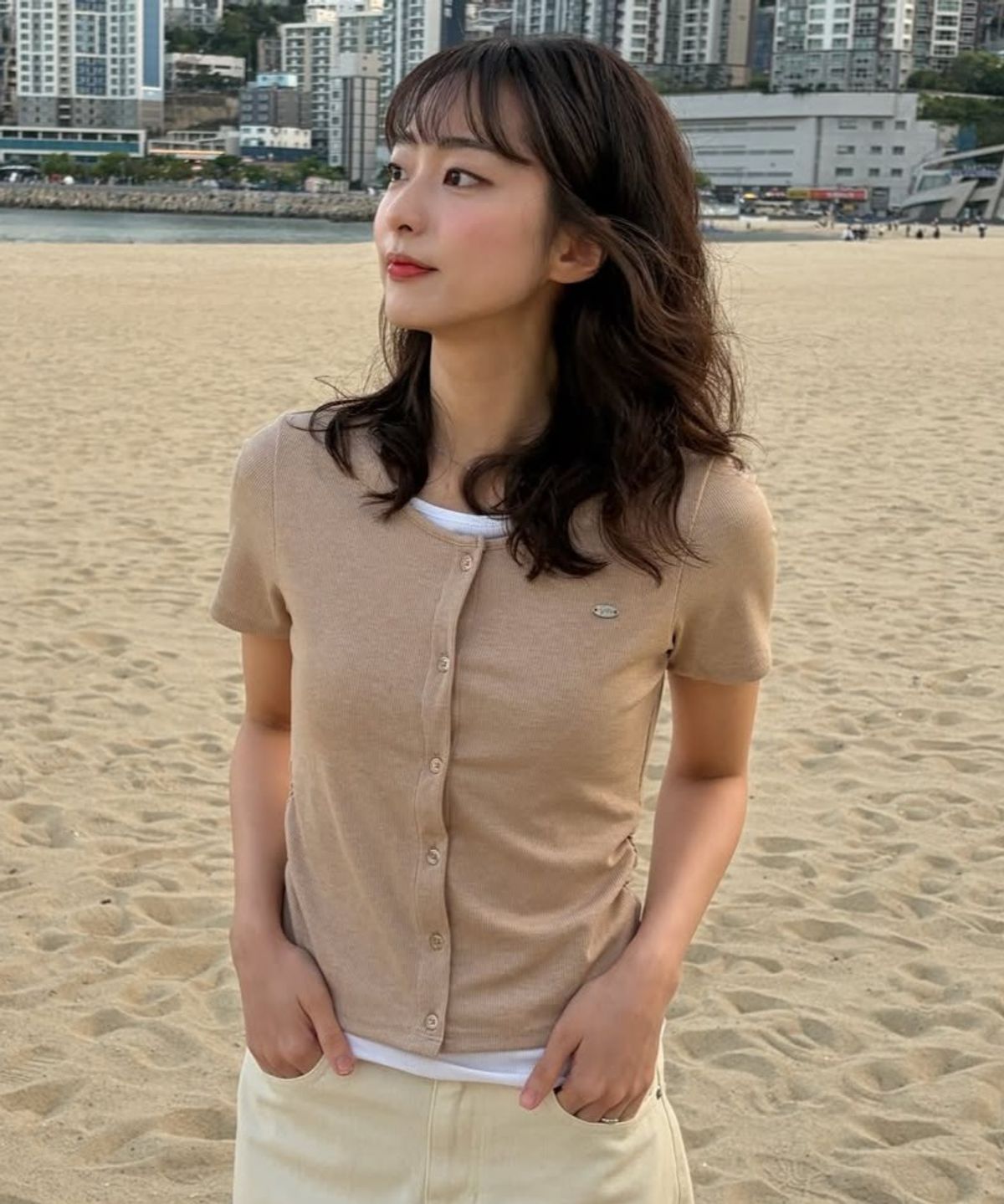 행텐(HANGTEN) 여성 슬림핏 웨일 가디건 레이어드 반팔 티셔츠_3colors(10570-131-498-69)